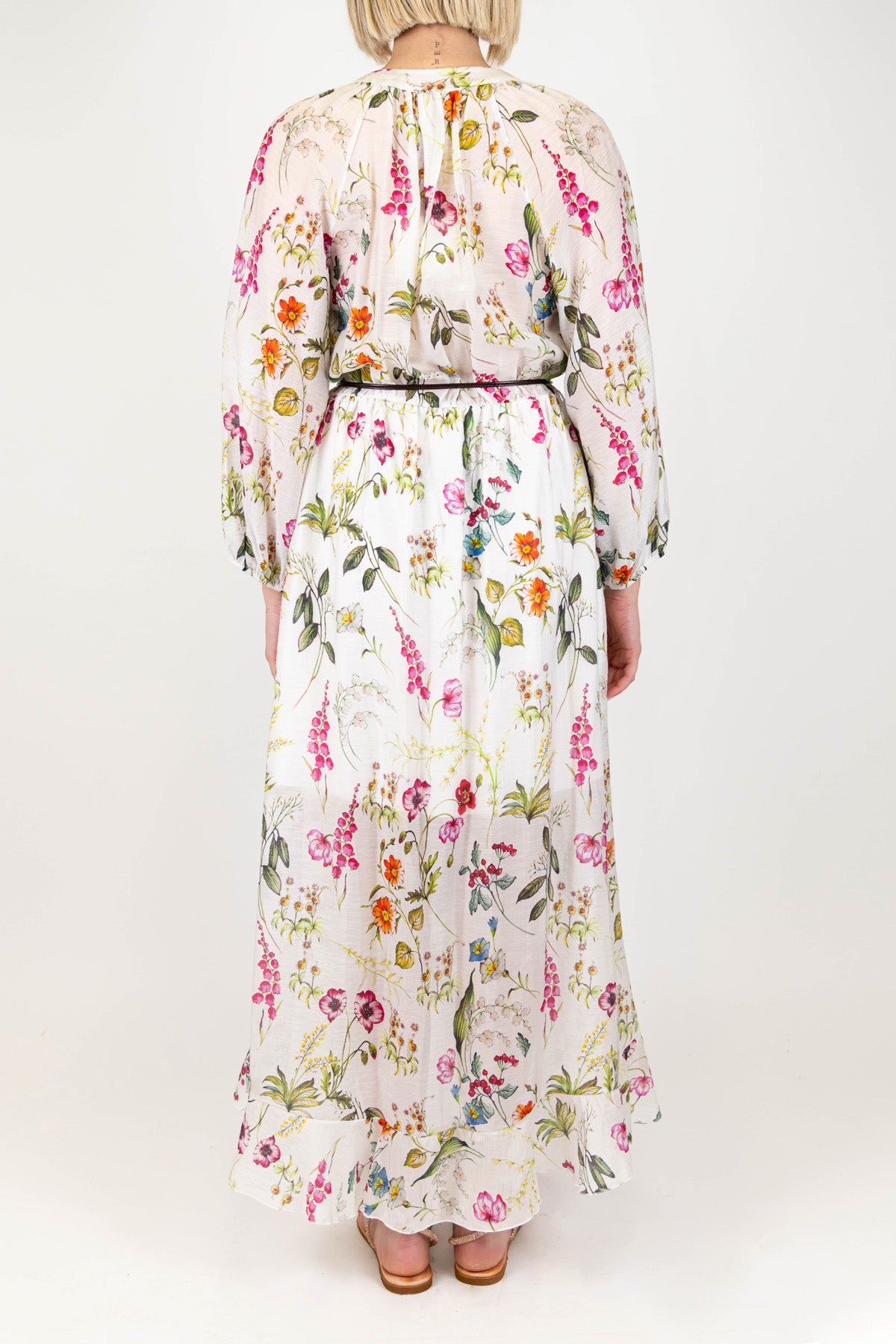 Tensione in - Abito lungo scollo a V fantasia floreale con rouches