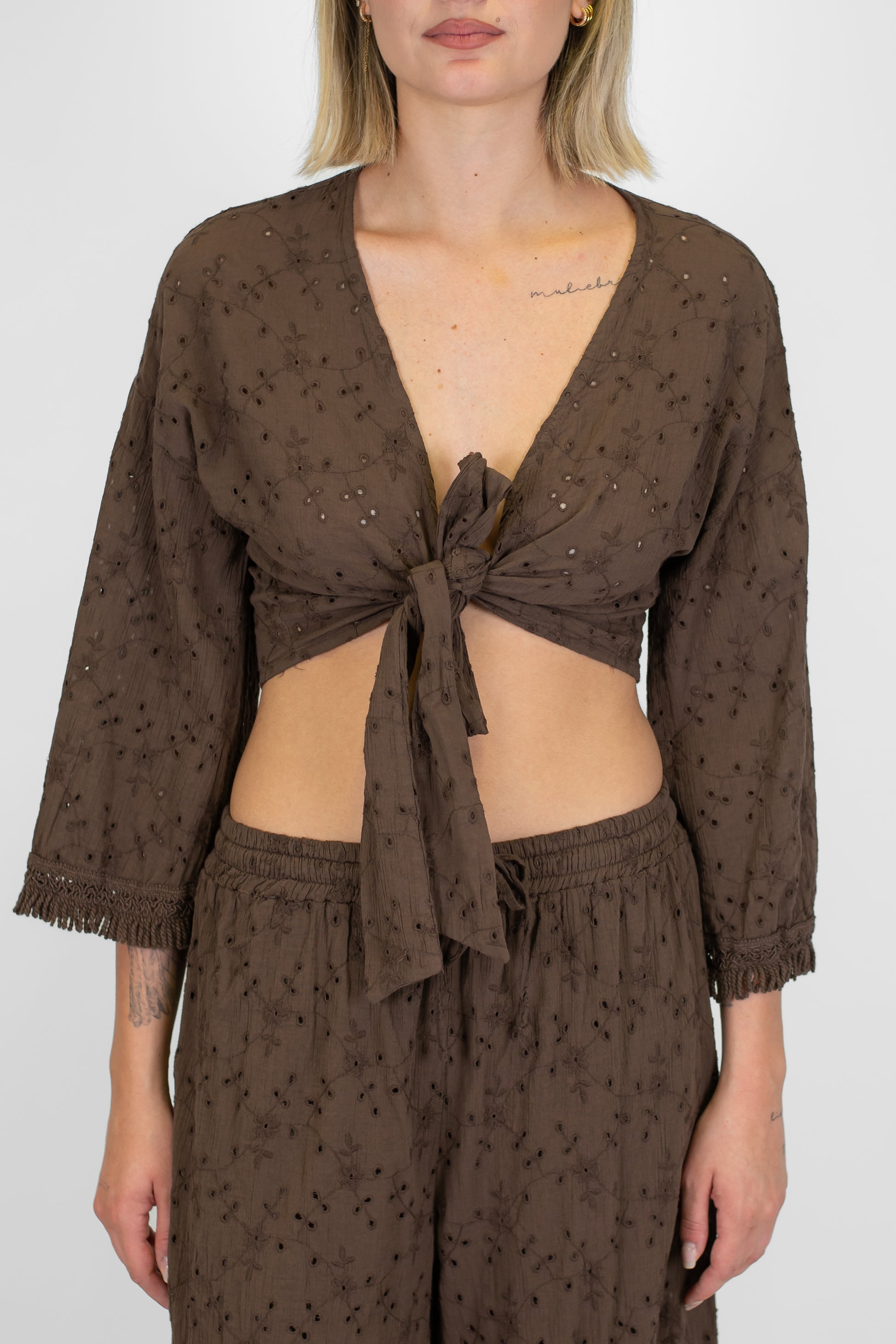 Haveone - Coordinato pantalone più top in pizzo san gallo