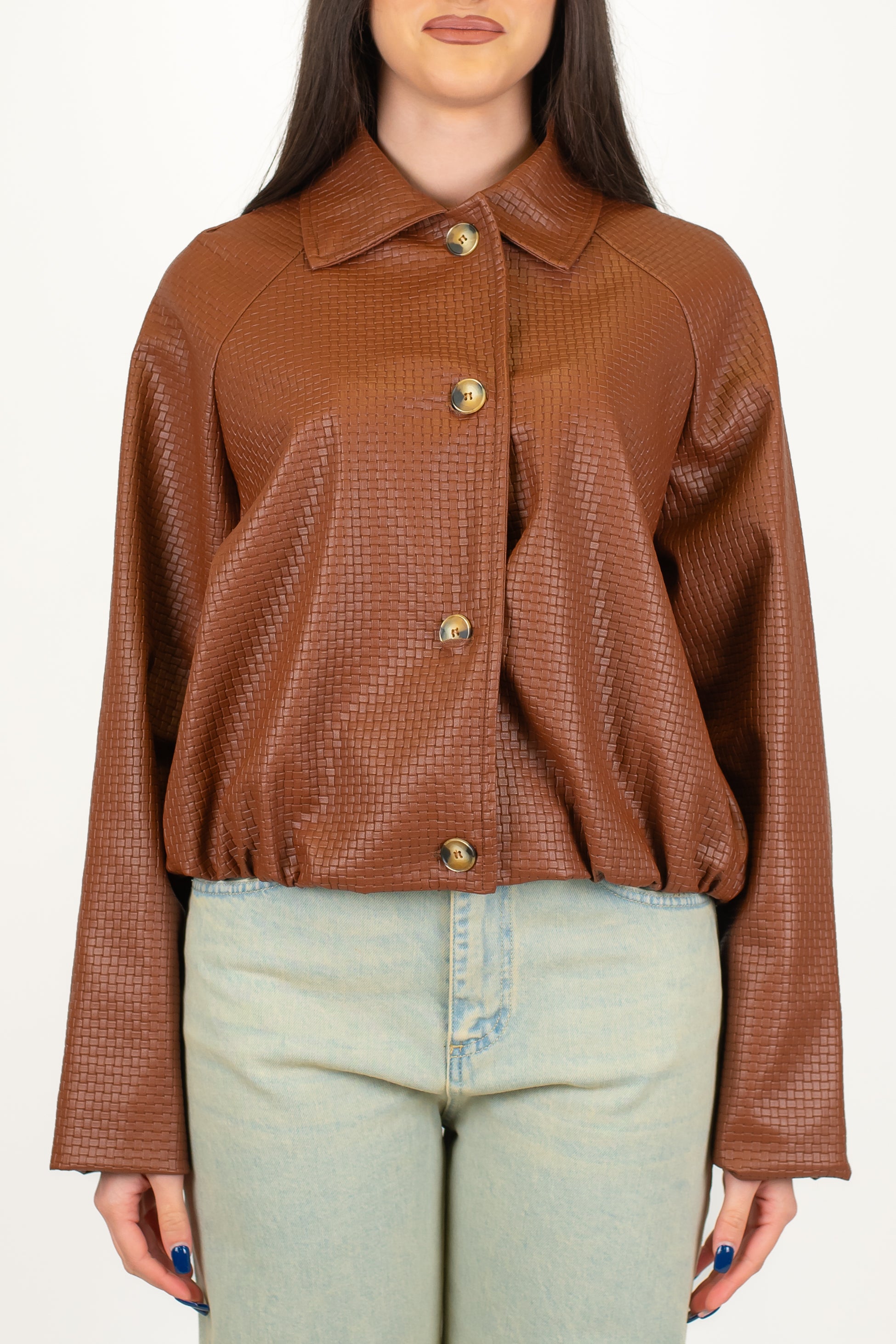 Haveone - Bomber in ecopelle intrecciata con chiusura bottoni