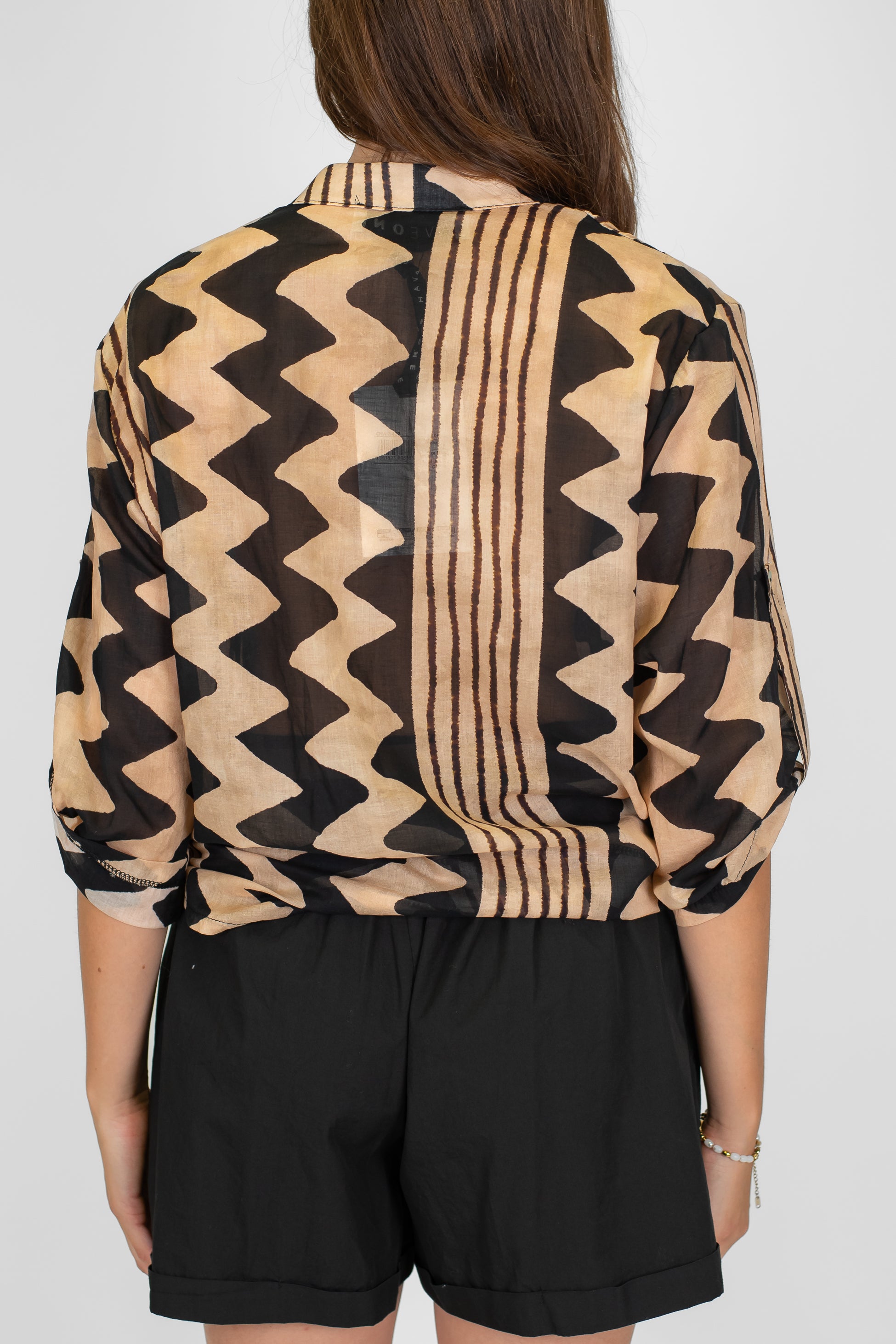 Haveone - Camicia doppia fantasia in viscosa con collo coreano