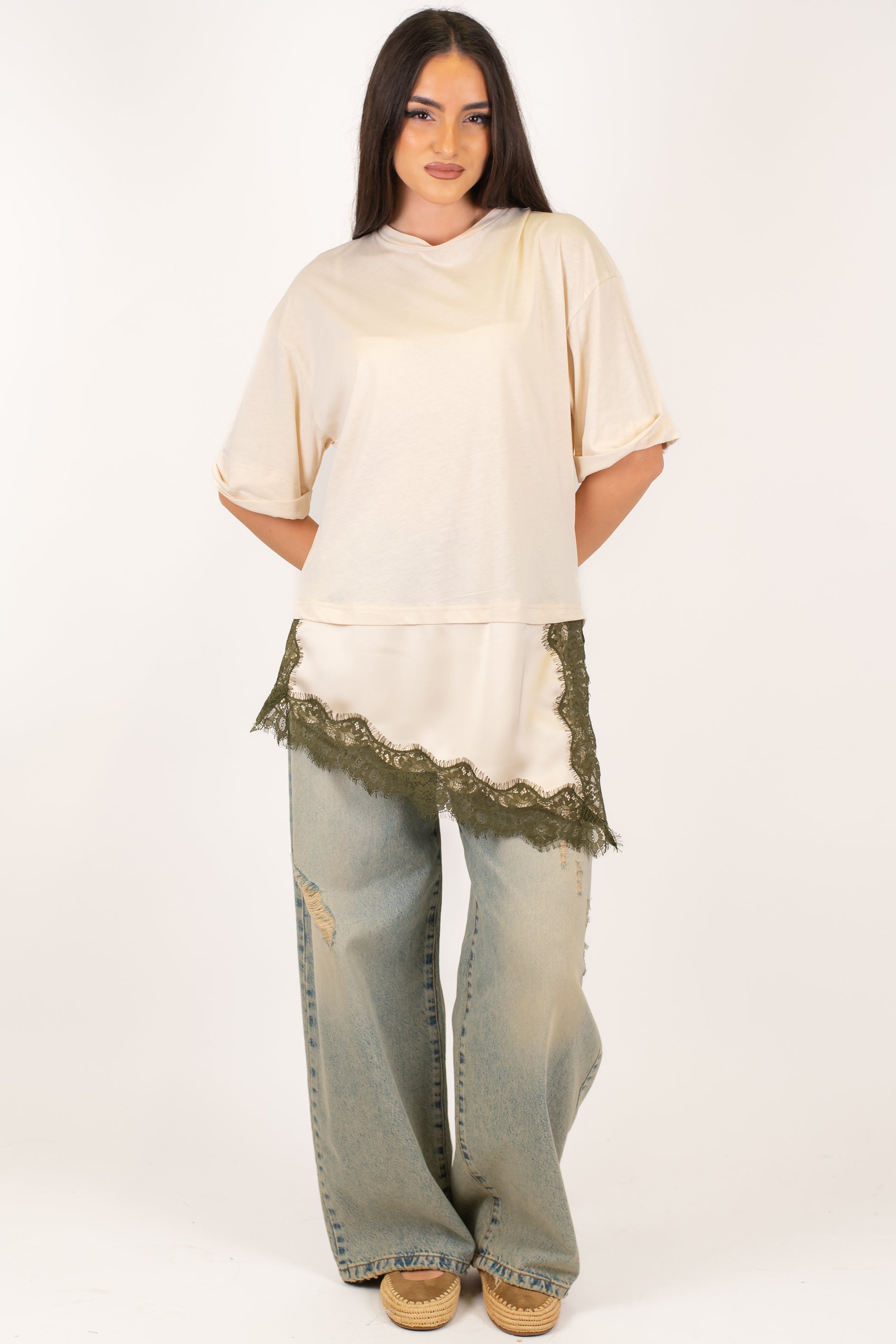 Haveone - Jeans palazzo modello BELLA lavaggio sabbiato con rotture