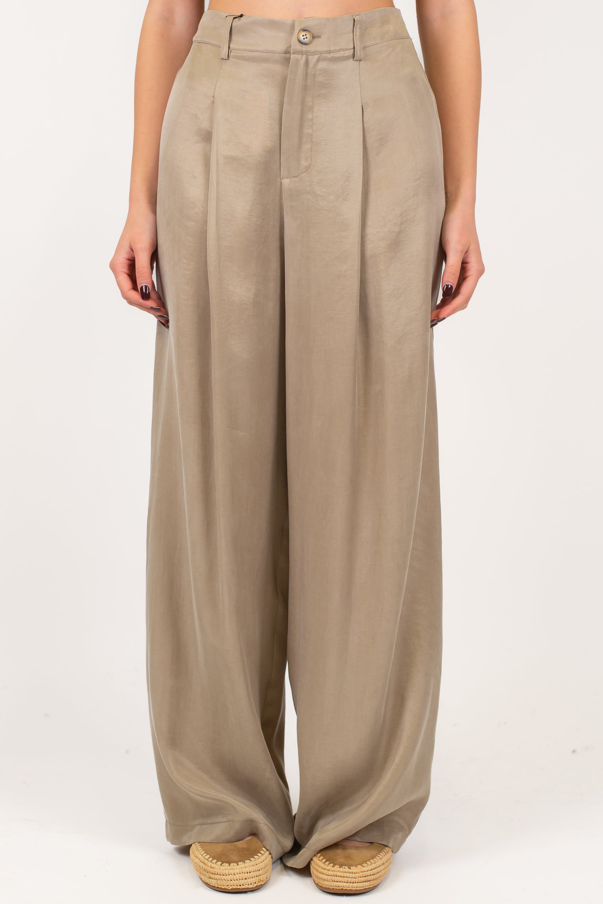 Tensione in - Pantalone palazzo in lyocell effetto seta con elastico sul retro