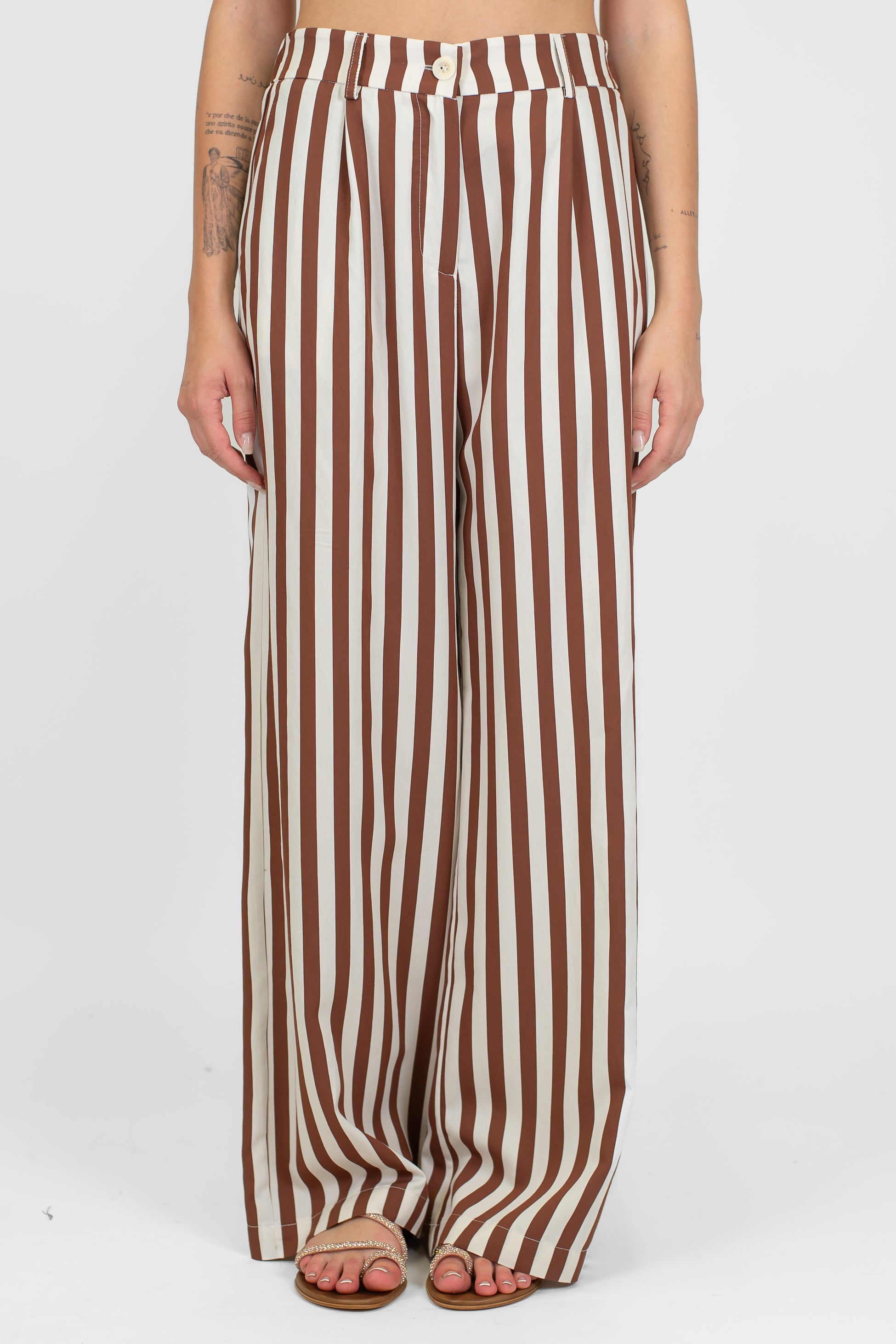 Motel - Pantalone palazzo fantasia a righe in viscosa leggera con elastico sul retro