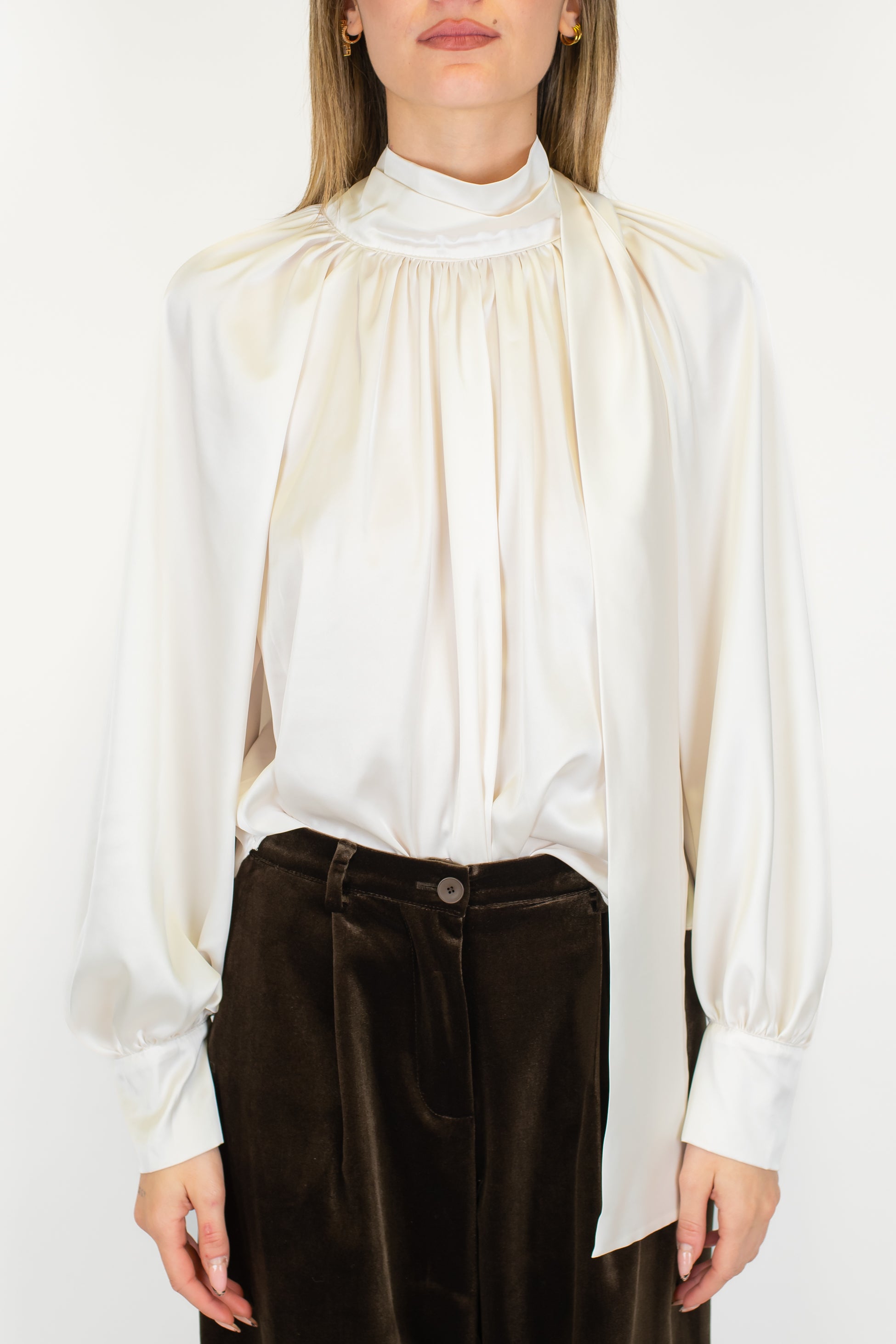 Haveone - Camicia in satin con fiocco al collo