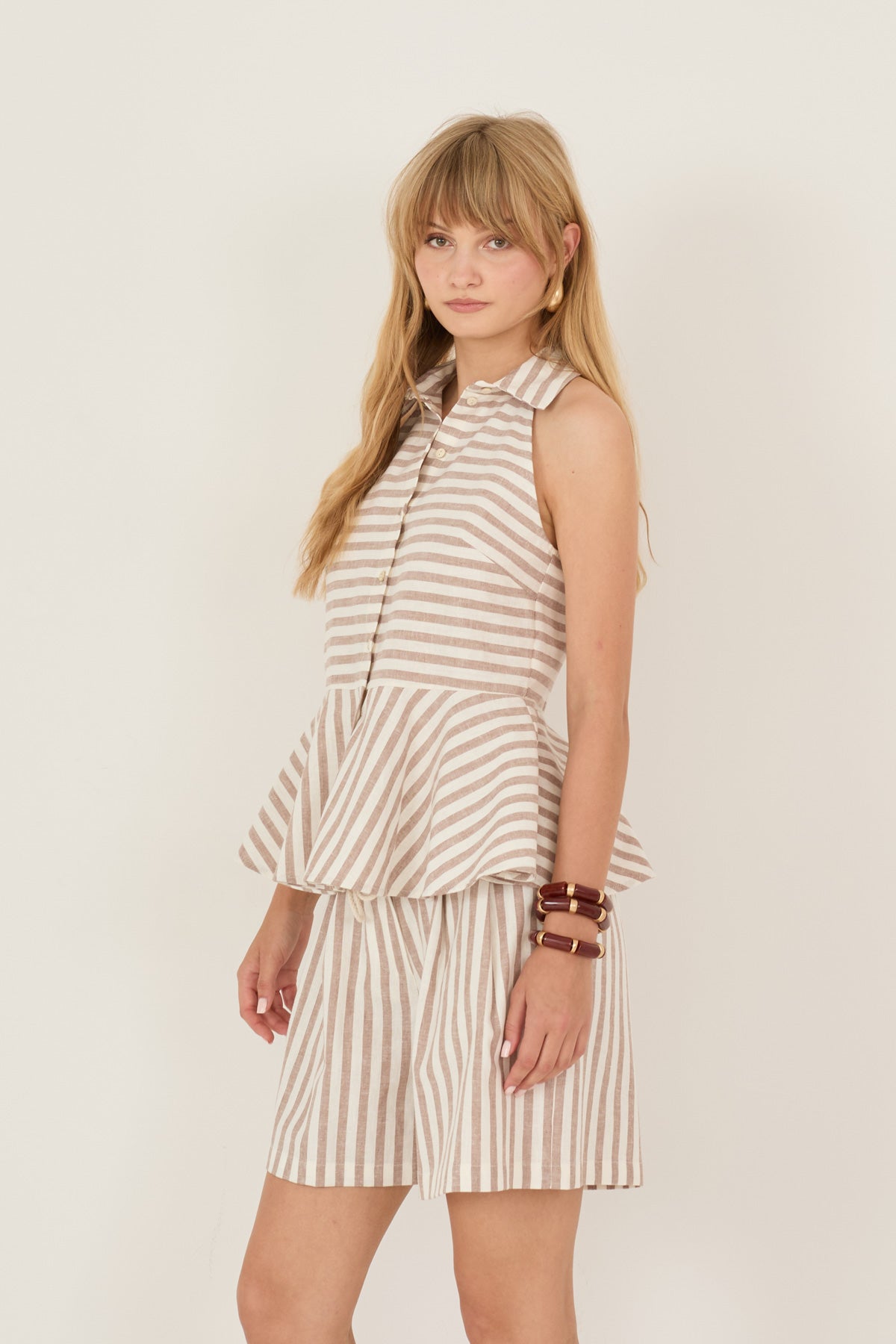 Souvenir - Short rigato in cotone/lino