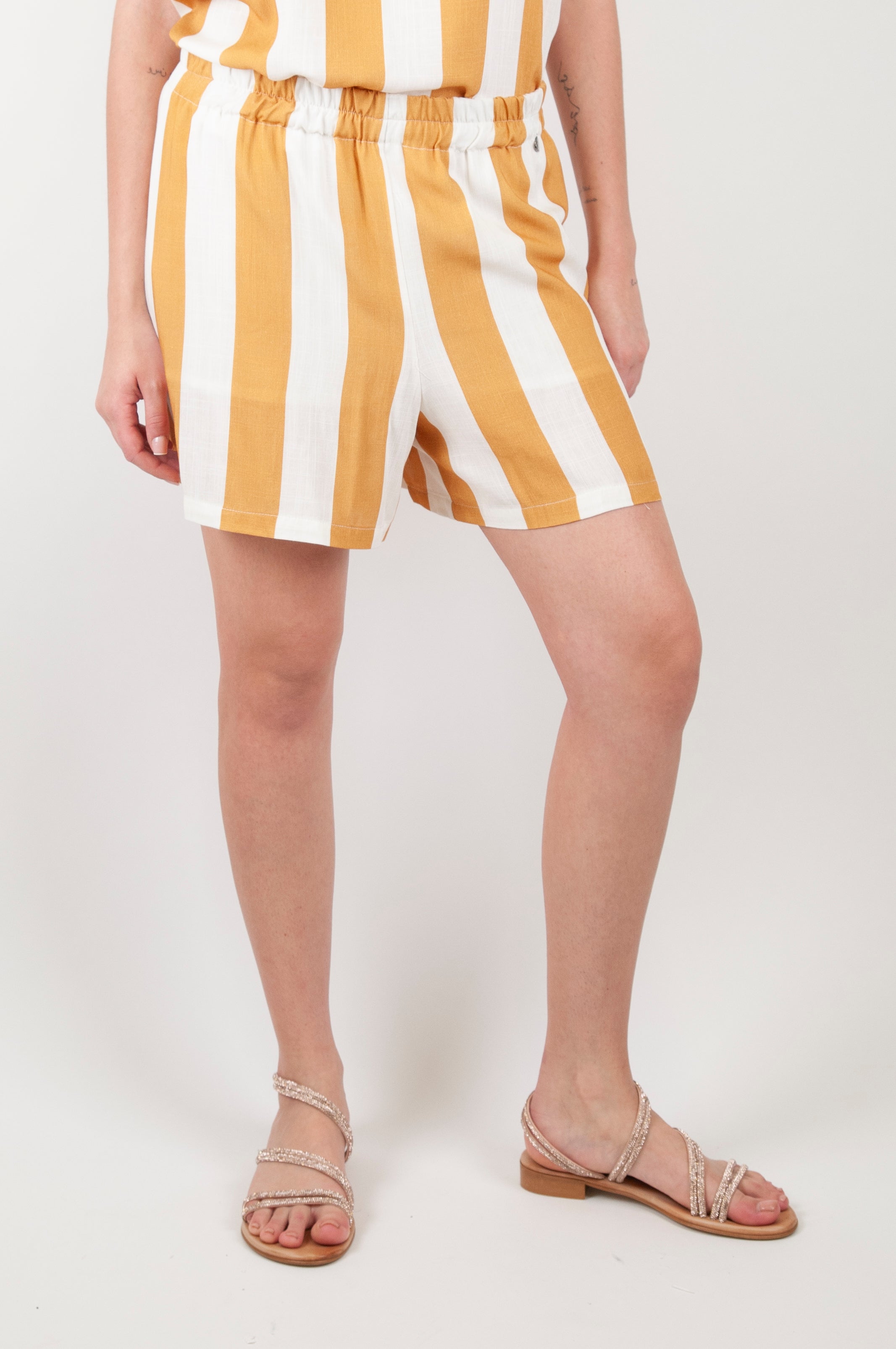 Dixie - Bermuda fantasia a righe in viscosa con elastico in vita