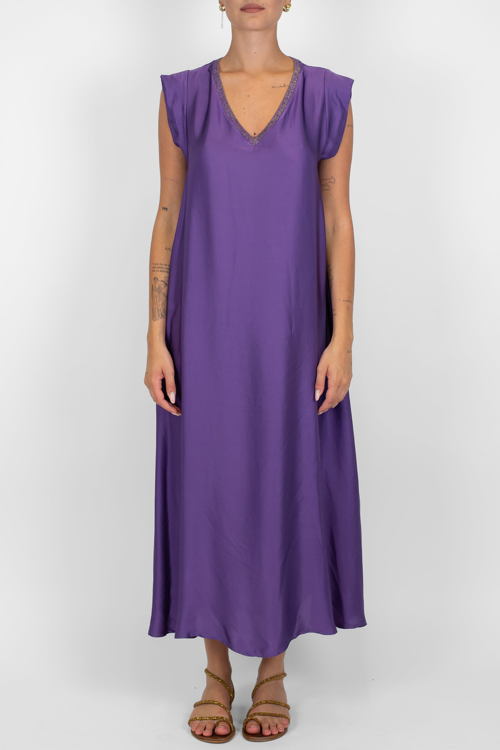 Motel - Abito lungo in viscosa scollo v giromaniche