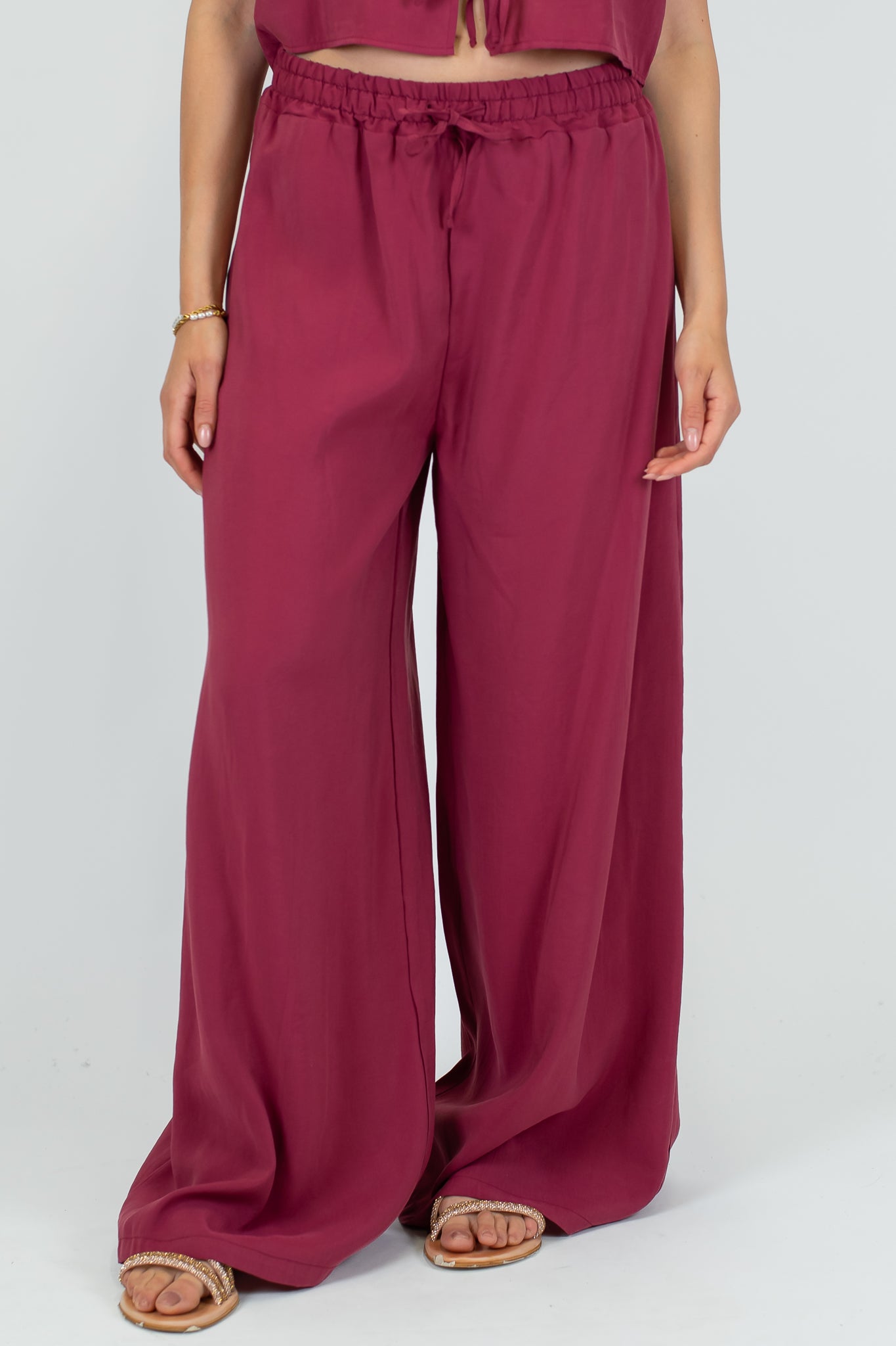 Haveone - Coordinato Gilet con lacci e pantalone palazzo in cupro