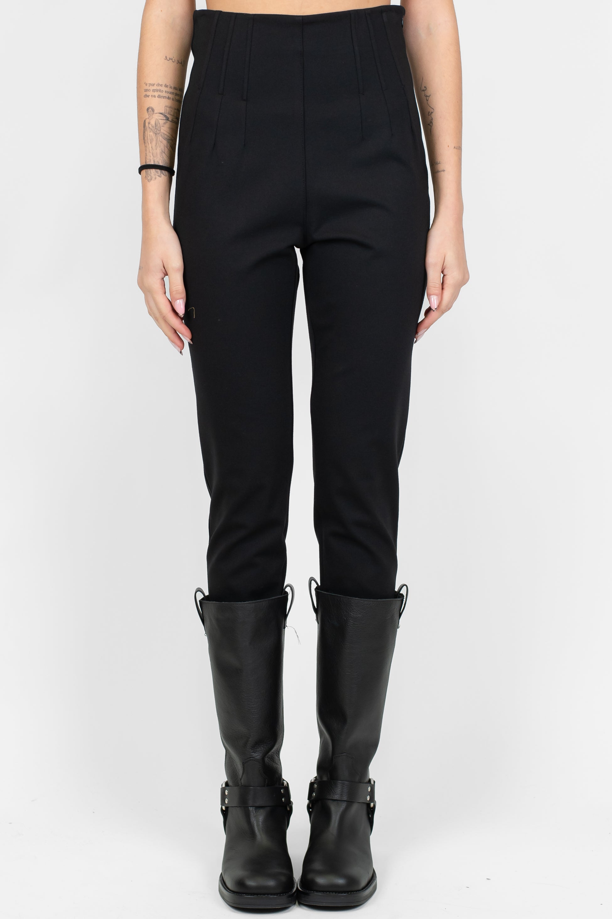 Tensione in - Leggings con pinces in punto milano con chiusura zip laterale