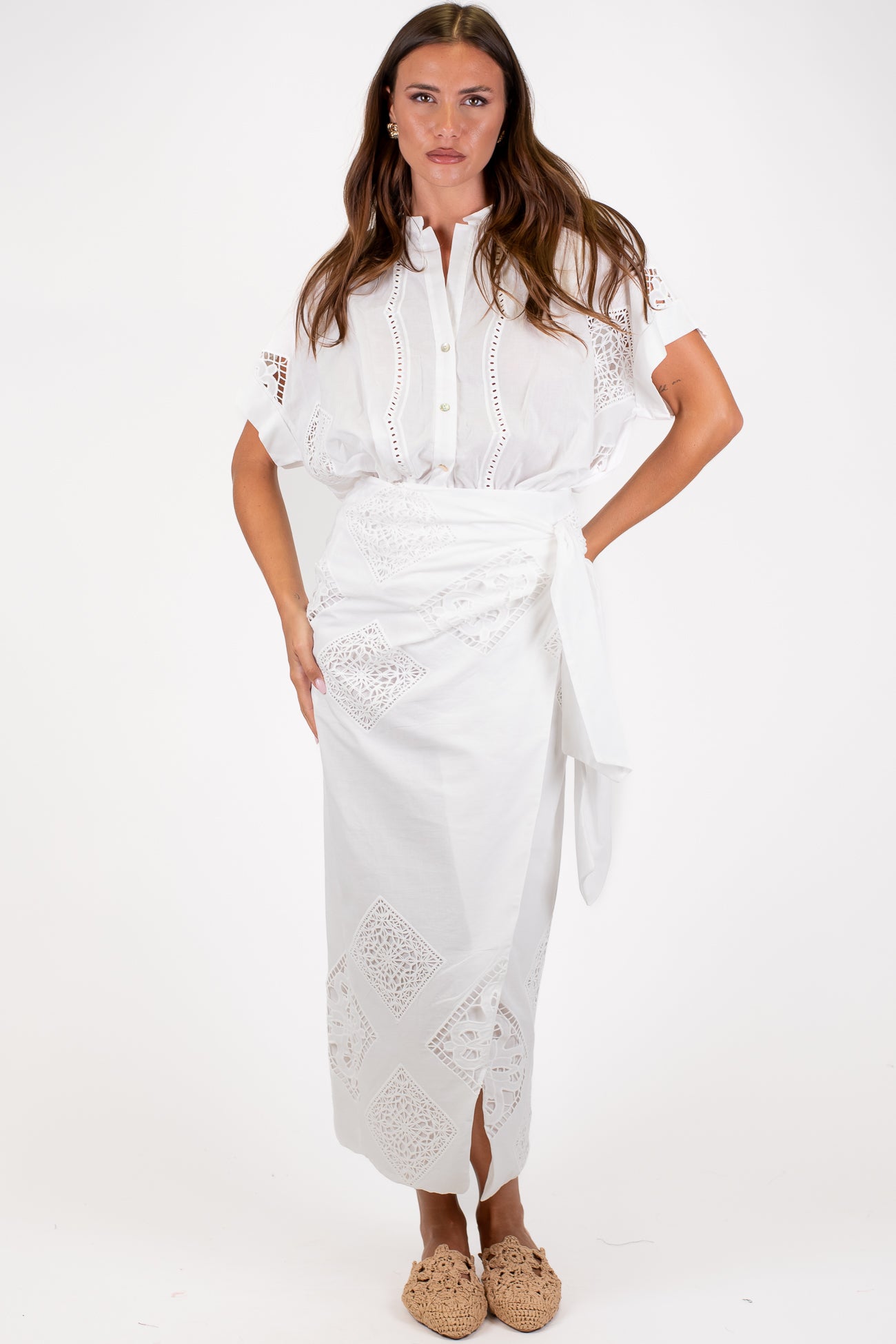 Motel - Camicia in cotone con inserti crochet