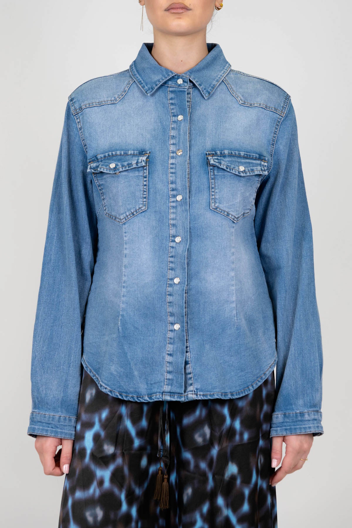 Please Camicia Jeans con tasche sul petto