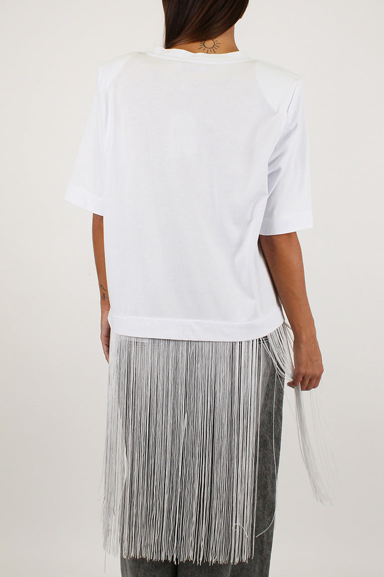 Motel - T shirt in cotone con spalline e frange