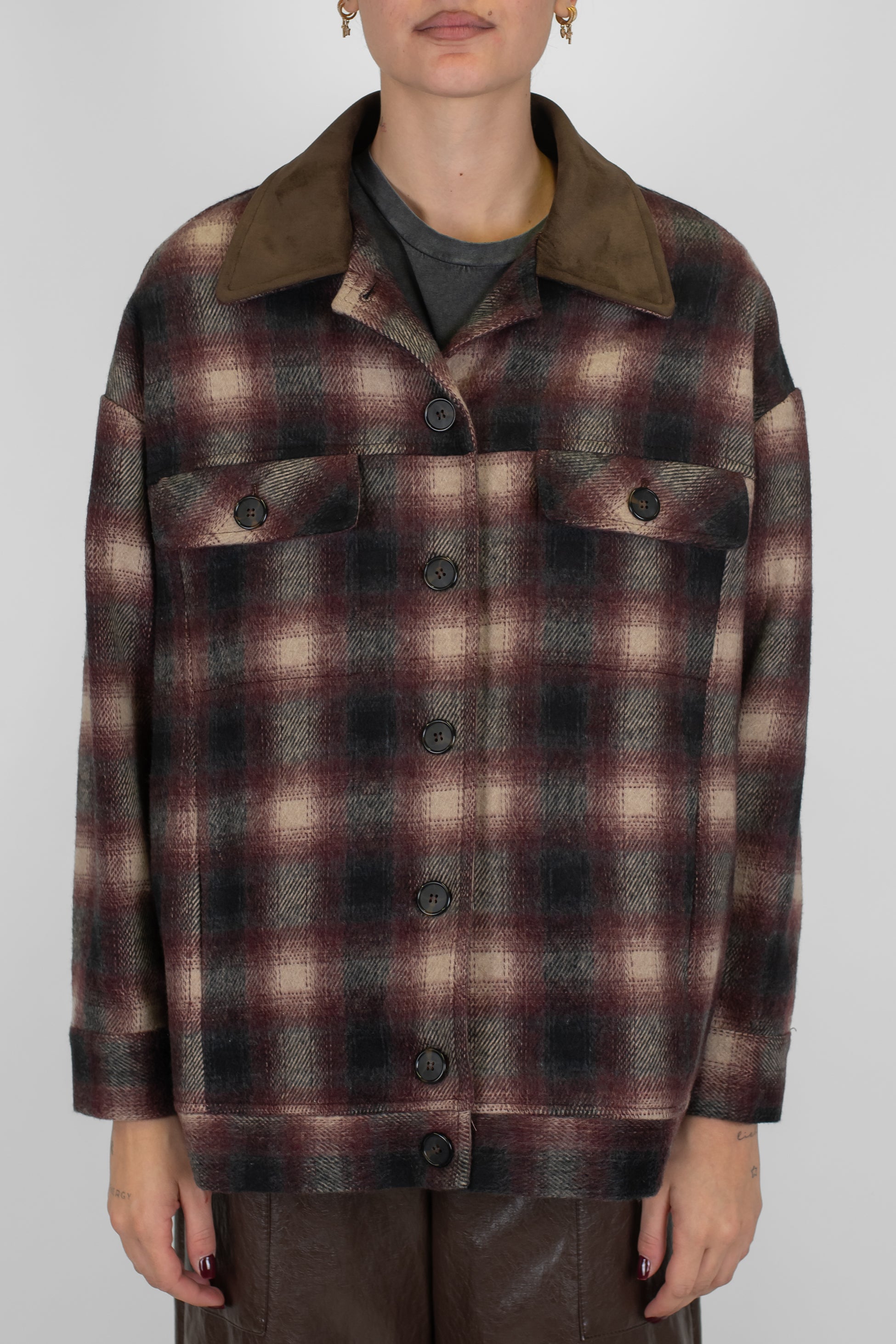 Dixie - Giacca bomber fantasia check in misto lana con chiusura bottoni e colletto in dainetto