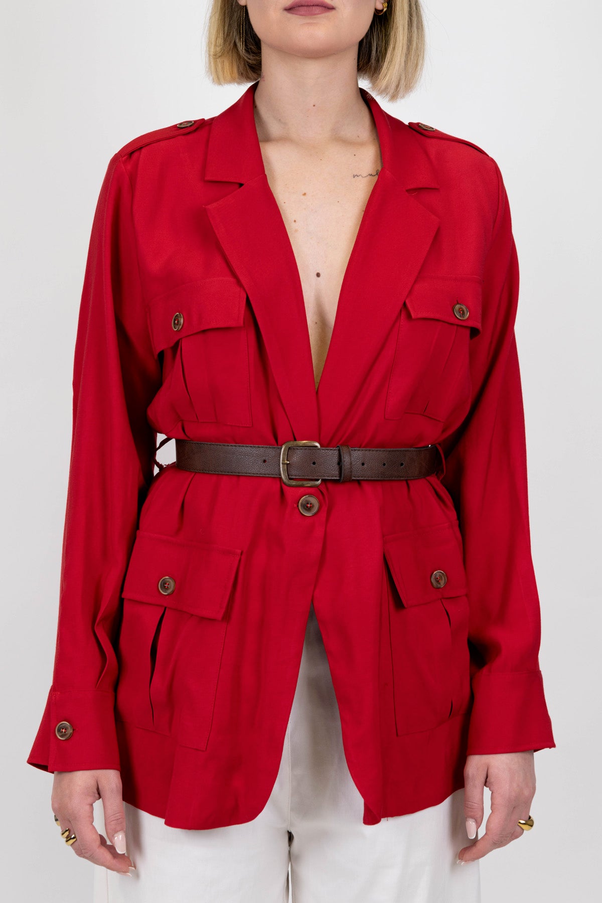 Motel - Sahariana in viscosa con rever a lancia