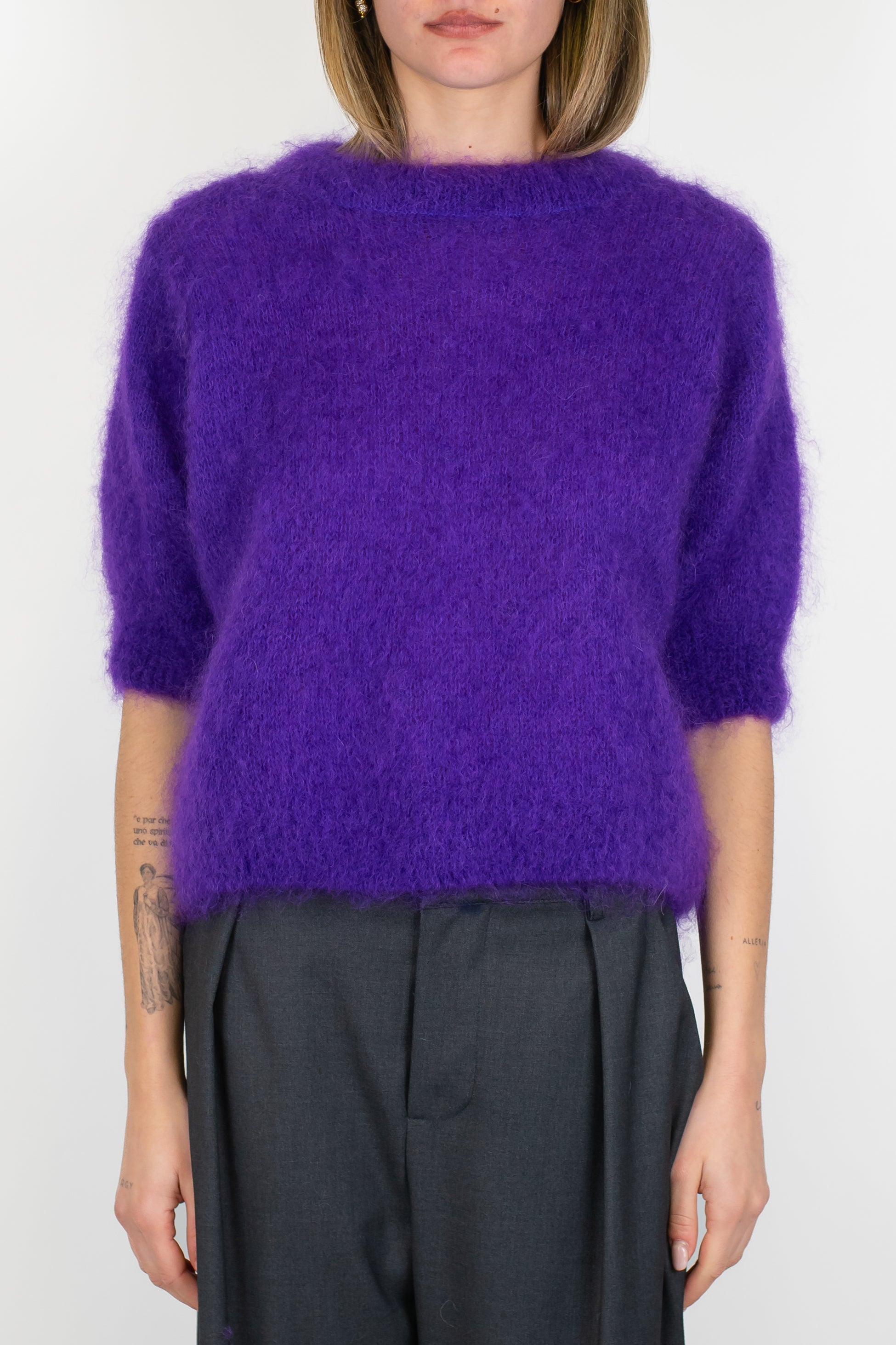 Dixie - Maglia girocollo con manica 3/4 in kid mohair