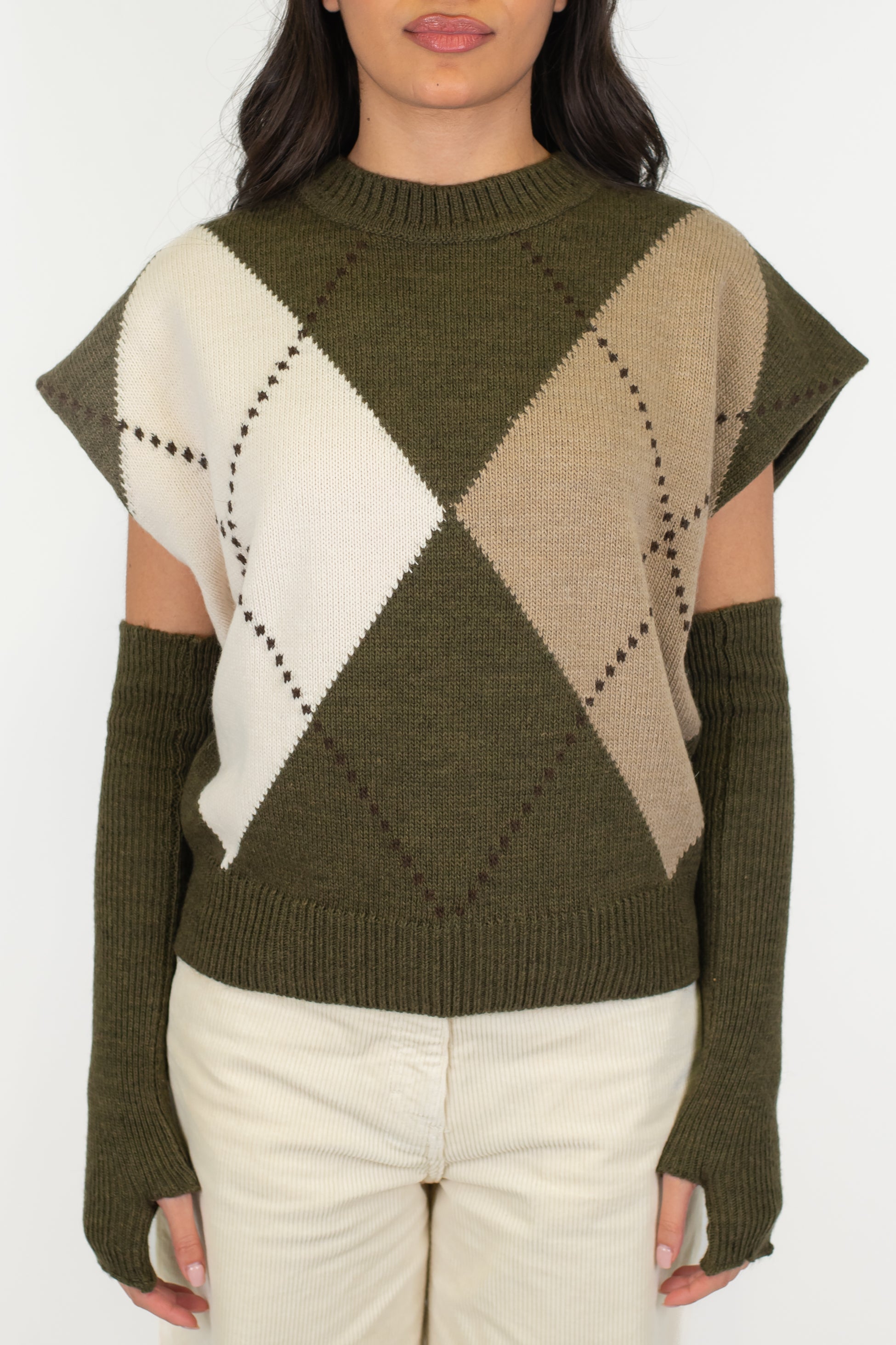 Tensione in - Maglia fantasia rombi a contrasto in misto lana con manicotti