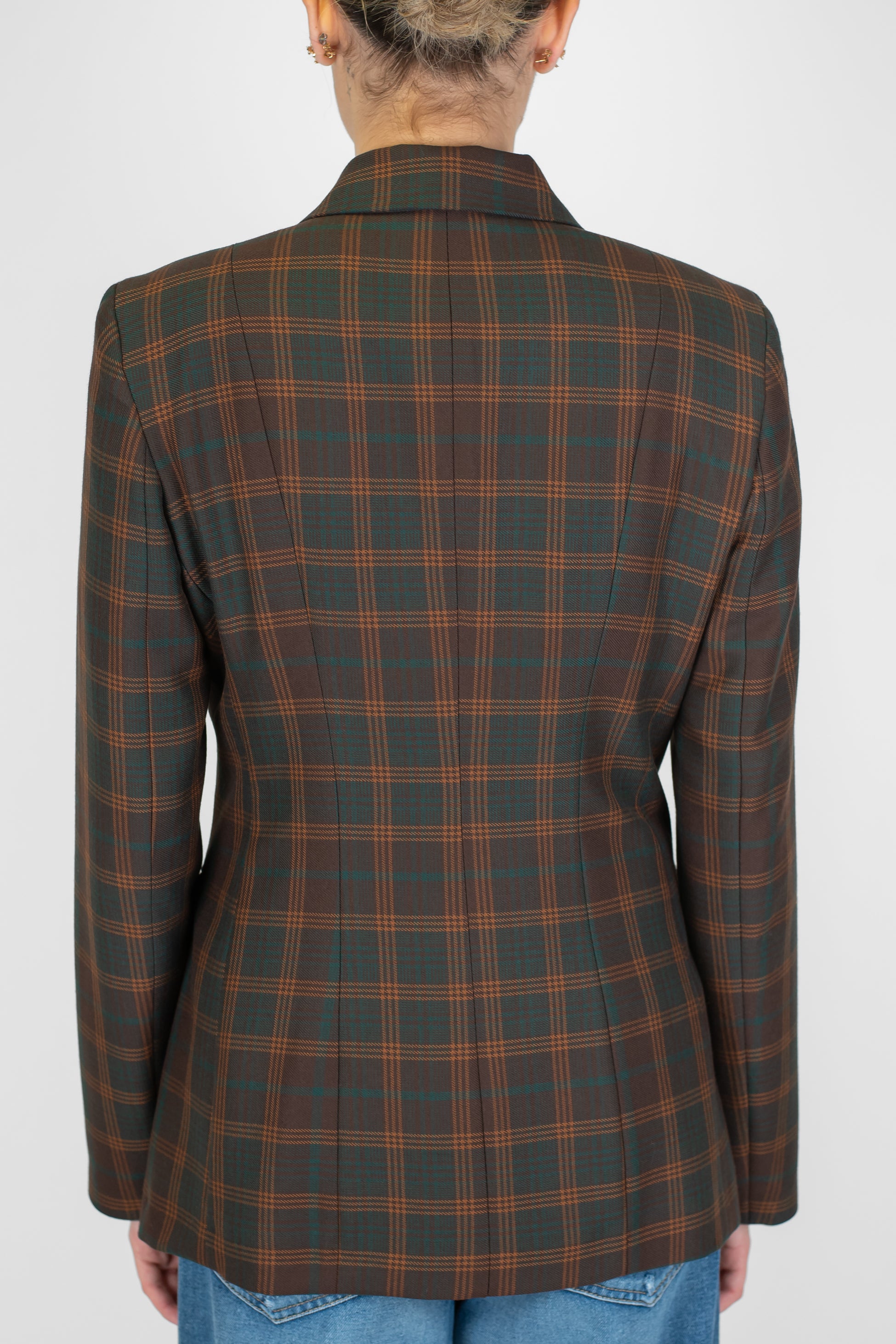 Maryley - Giacca doppiopetto fantasia check con spilla