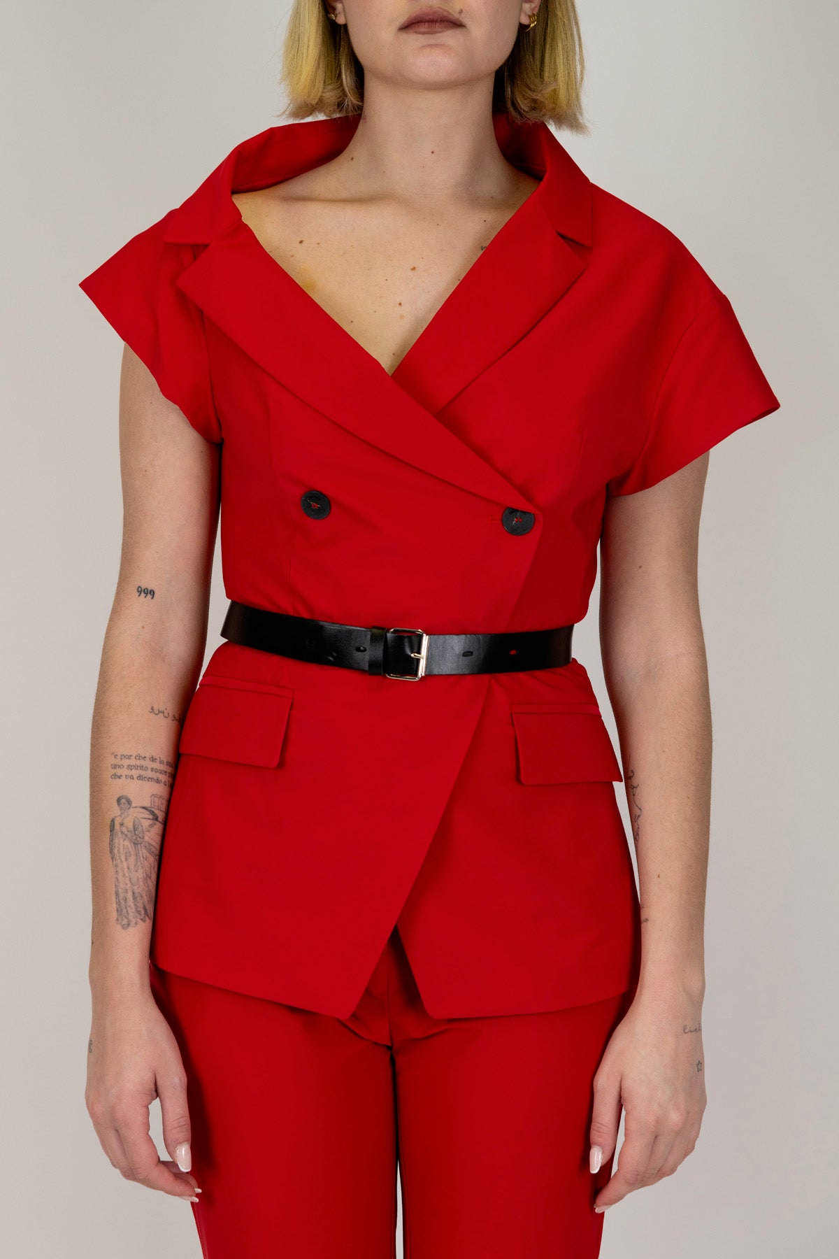 Imperial - Giacca mezzamanica doppiopetto con scollo asimmetrico