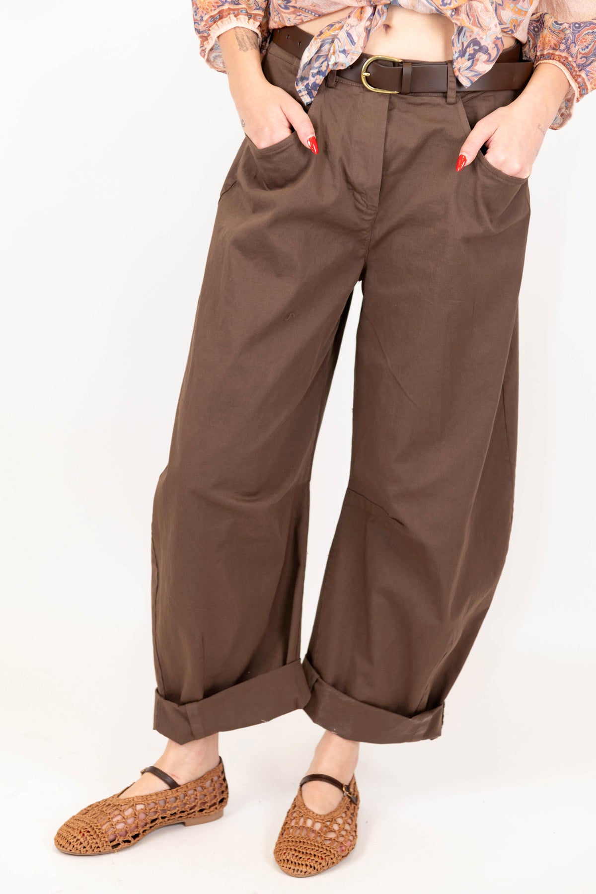 Haveone - Pantalone in viscosa modello balloon con risvolto sul fondo