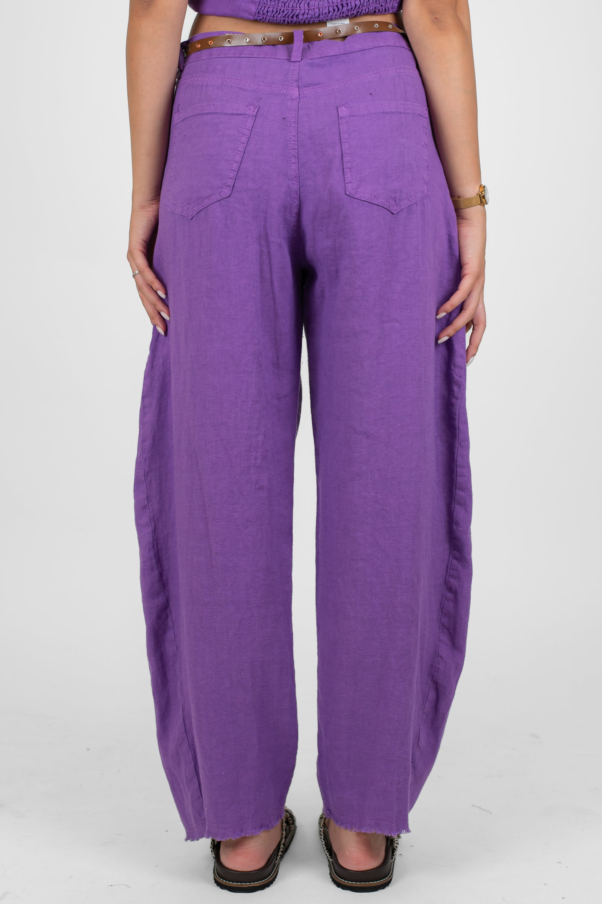 Tensione in - Pantalone balloon 100% lino sfrangiato sotto