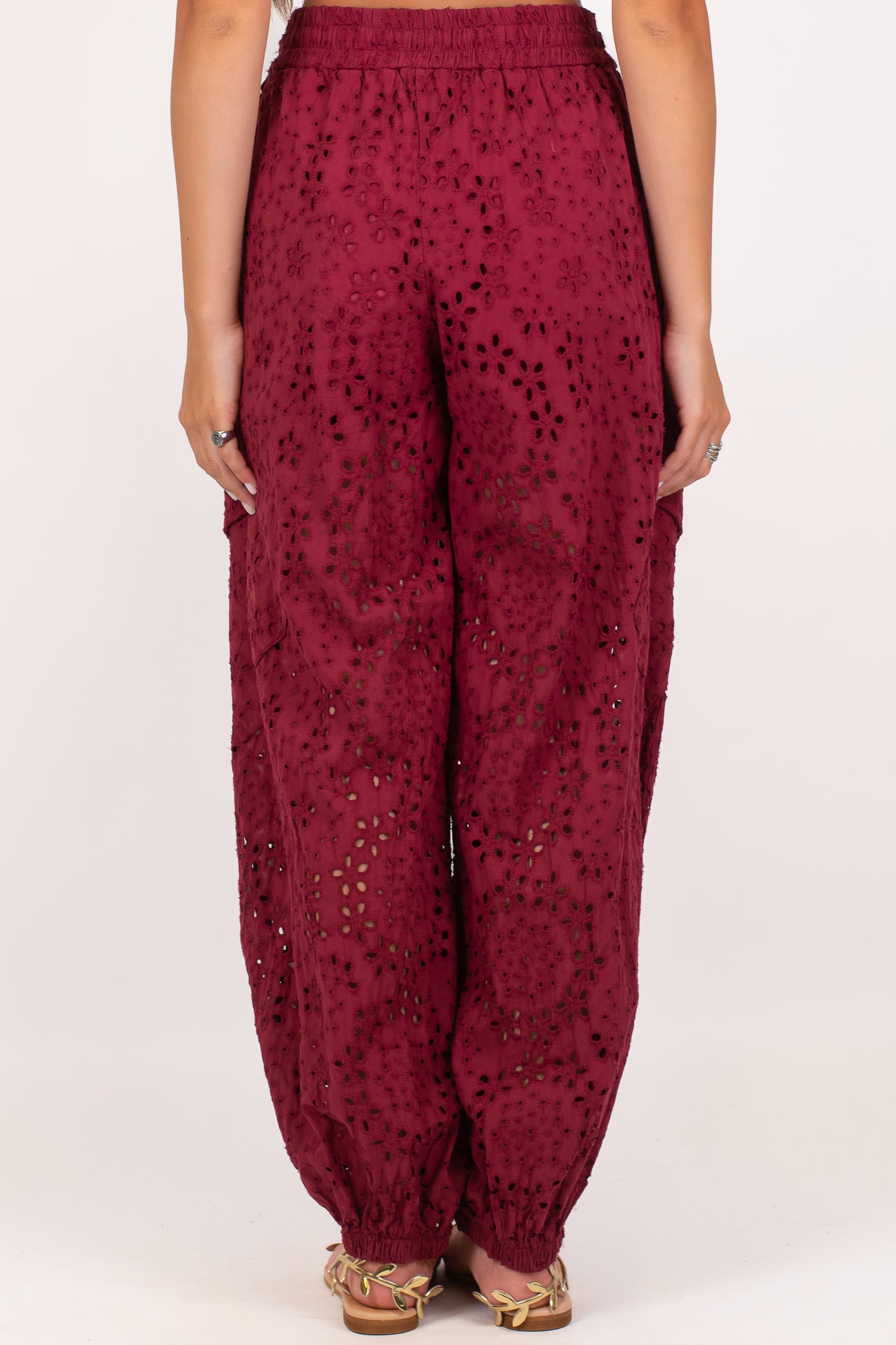 Motel - Pantalone cargo balloon in pizzo sangallo con coulisse
