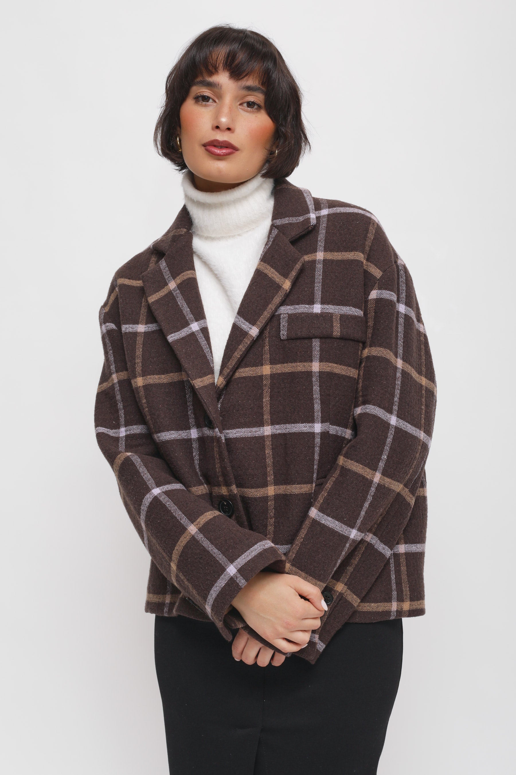 Maryley - Giacca monopetto crop fantasia quadri