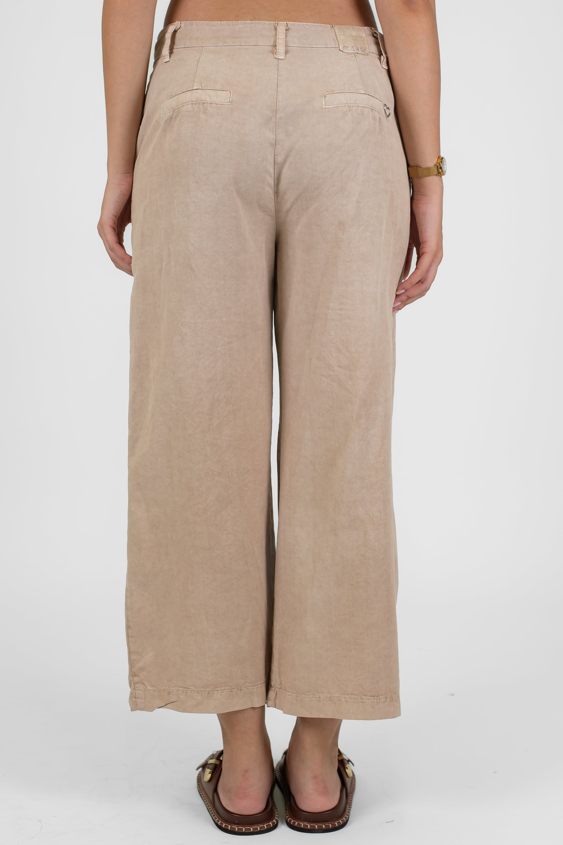 Please - Pantalone reuglar crop in misto lino e lyocell