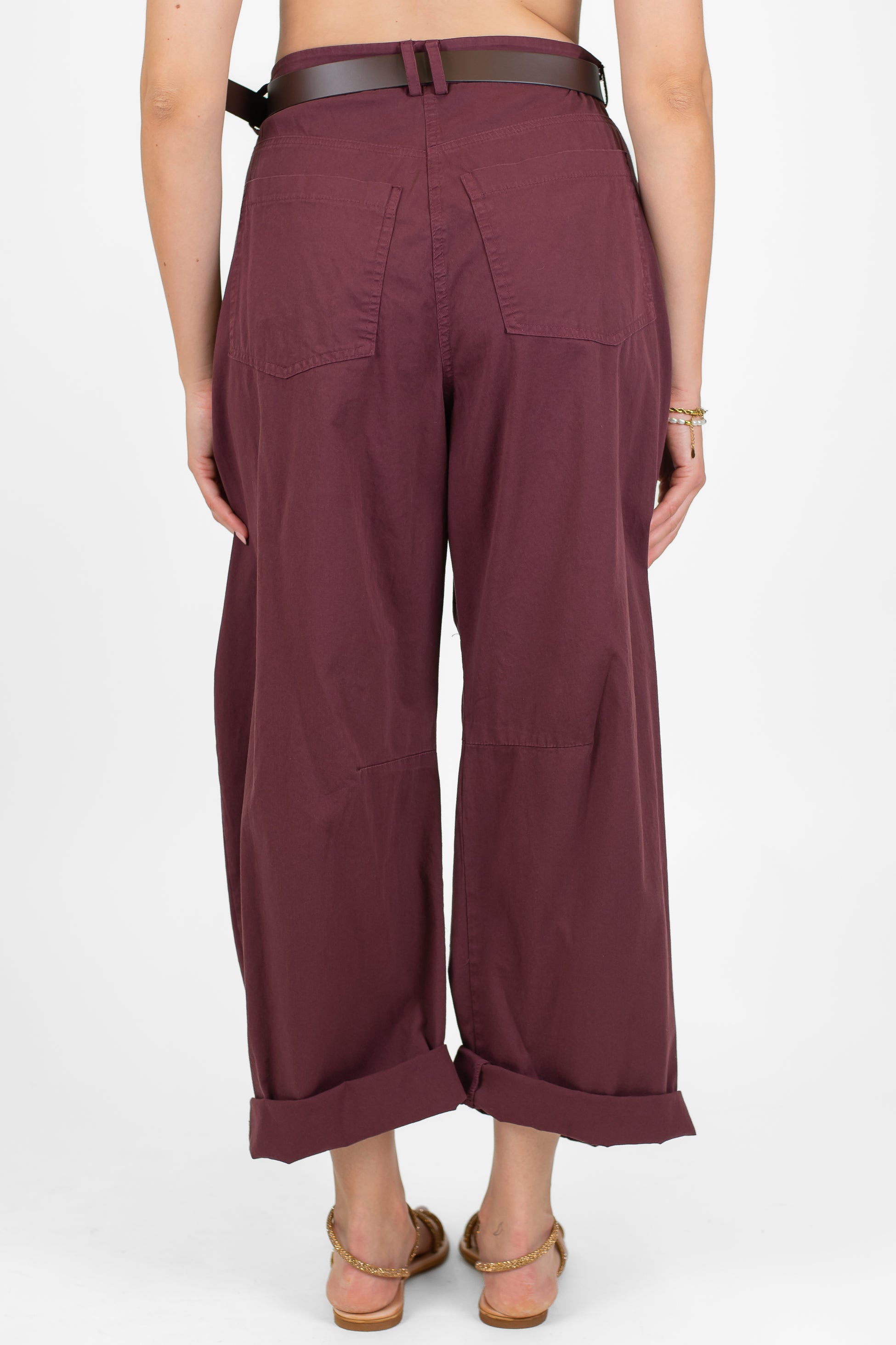 Haveone - Pantalone in viscosa modello balloon con risvolto sul fondo