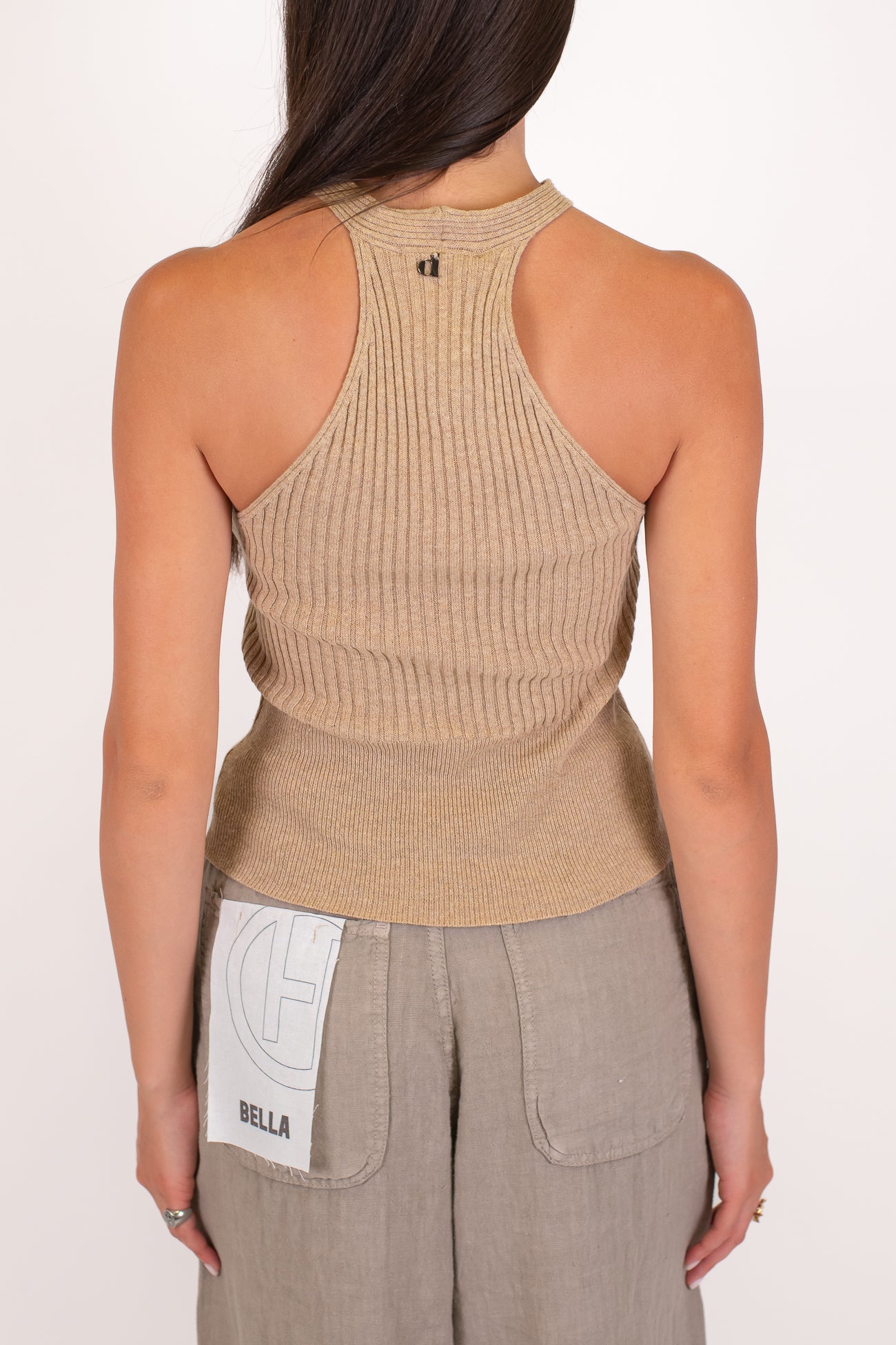 Dixie - Top a costine scollo americano con nodo centrale