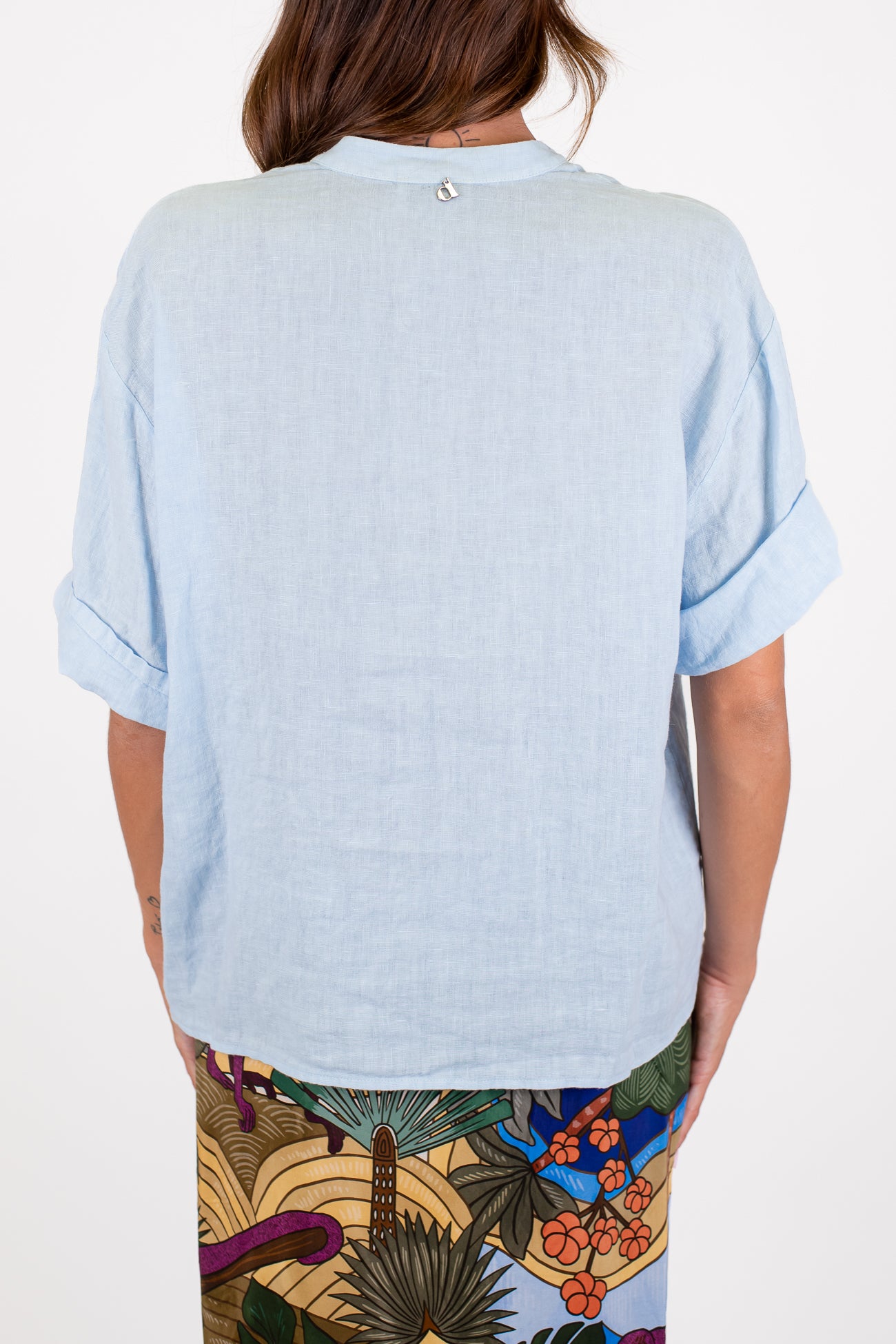 Dixie - Camicia mezzamanica in puro lino con collo coreano