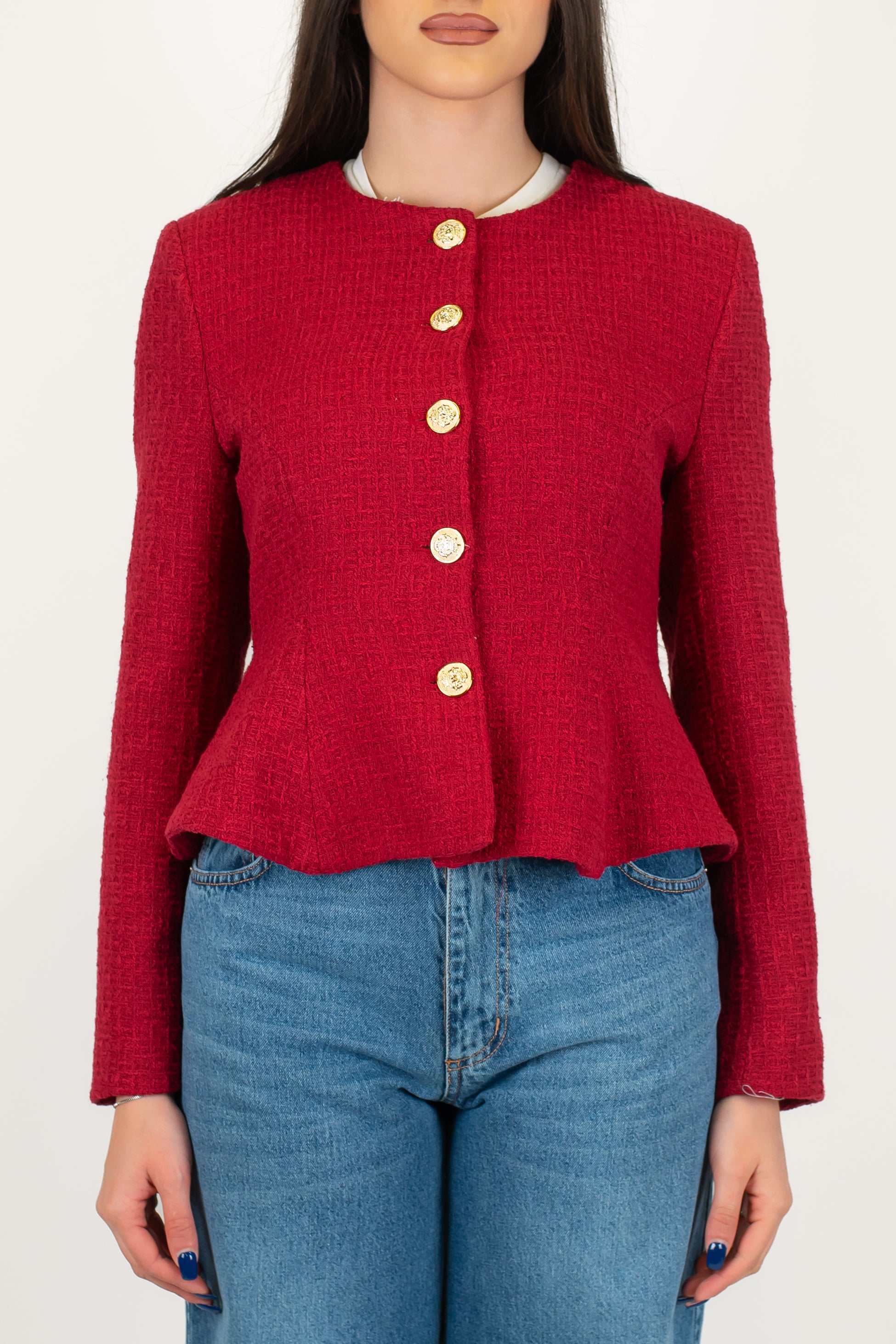 Tensione in - Giacca crop girocollo sfiancata in tweed
