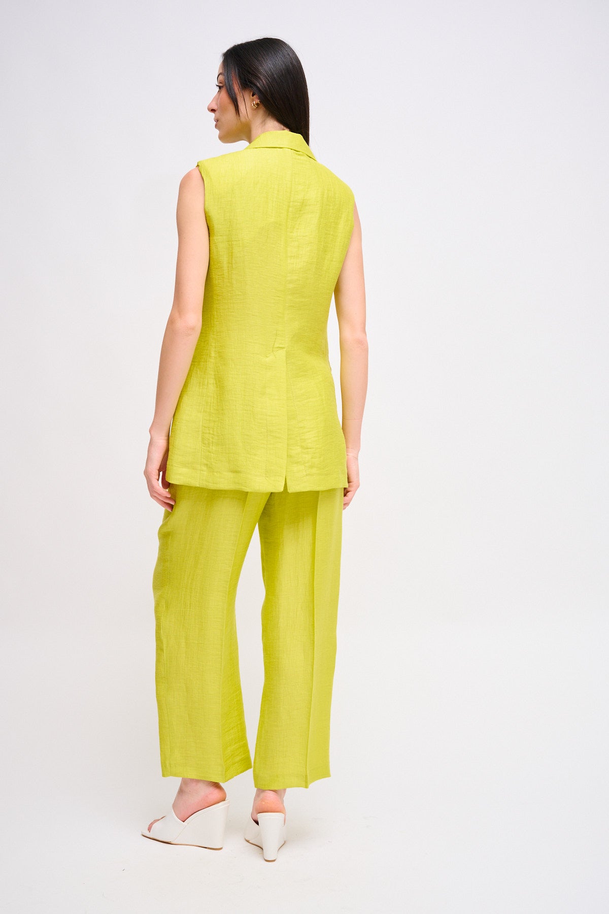 Maryley - Pantalone regular in misto lino con pinces e cintura in tessuto