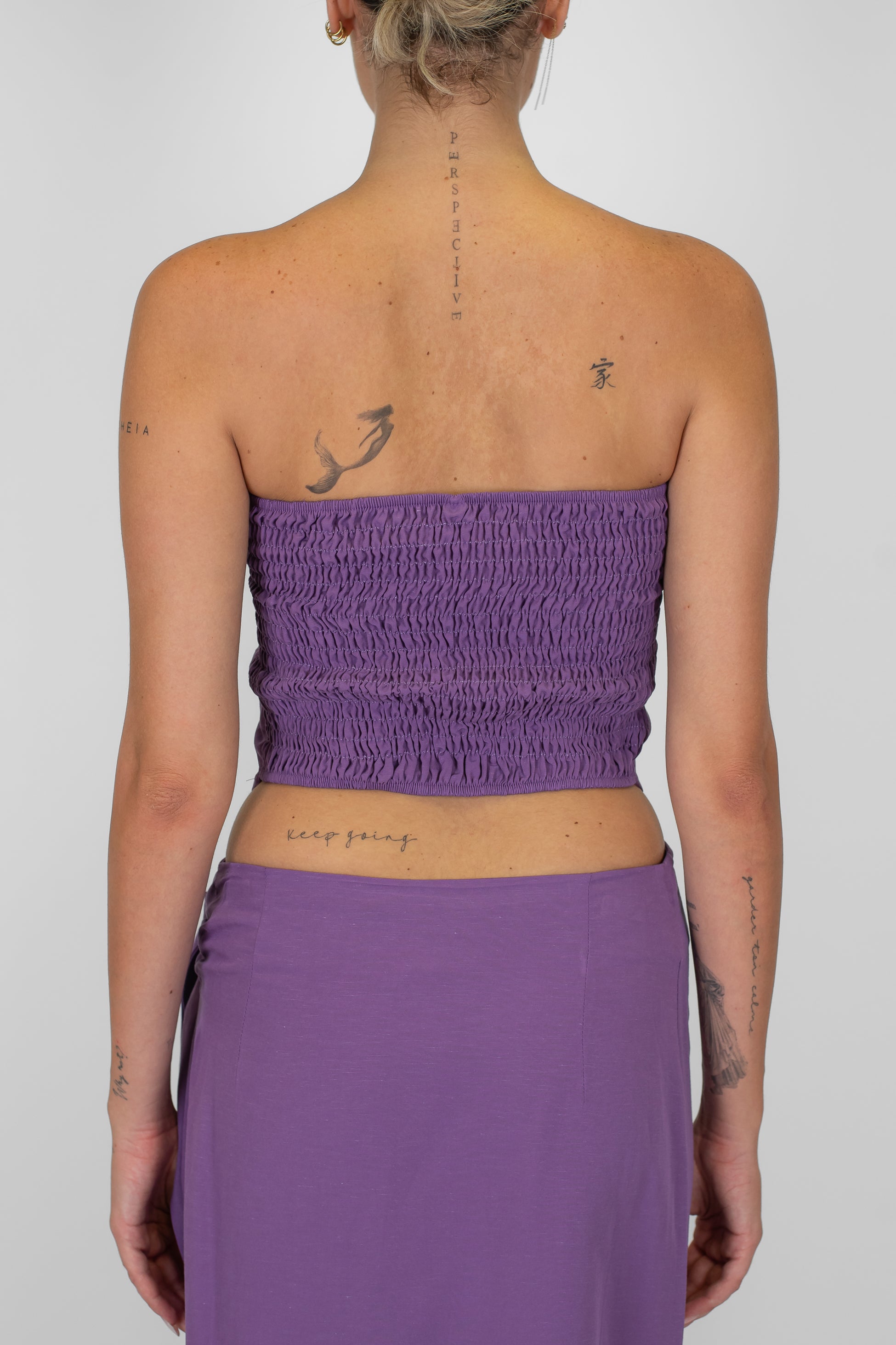 Tensione in - Top foulard in misto lino/viscosa con elastico dietro