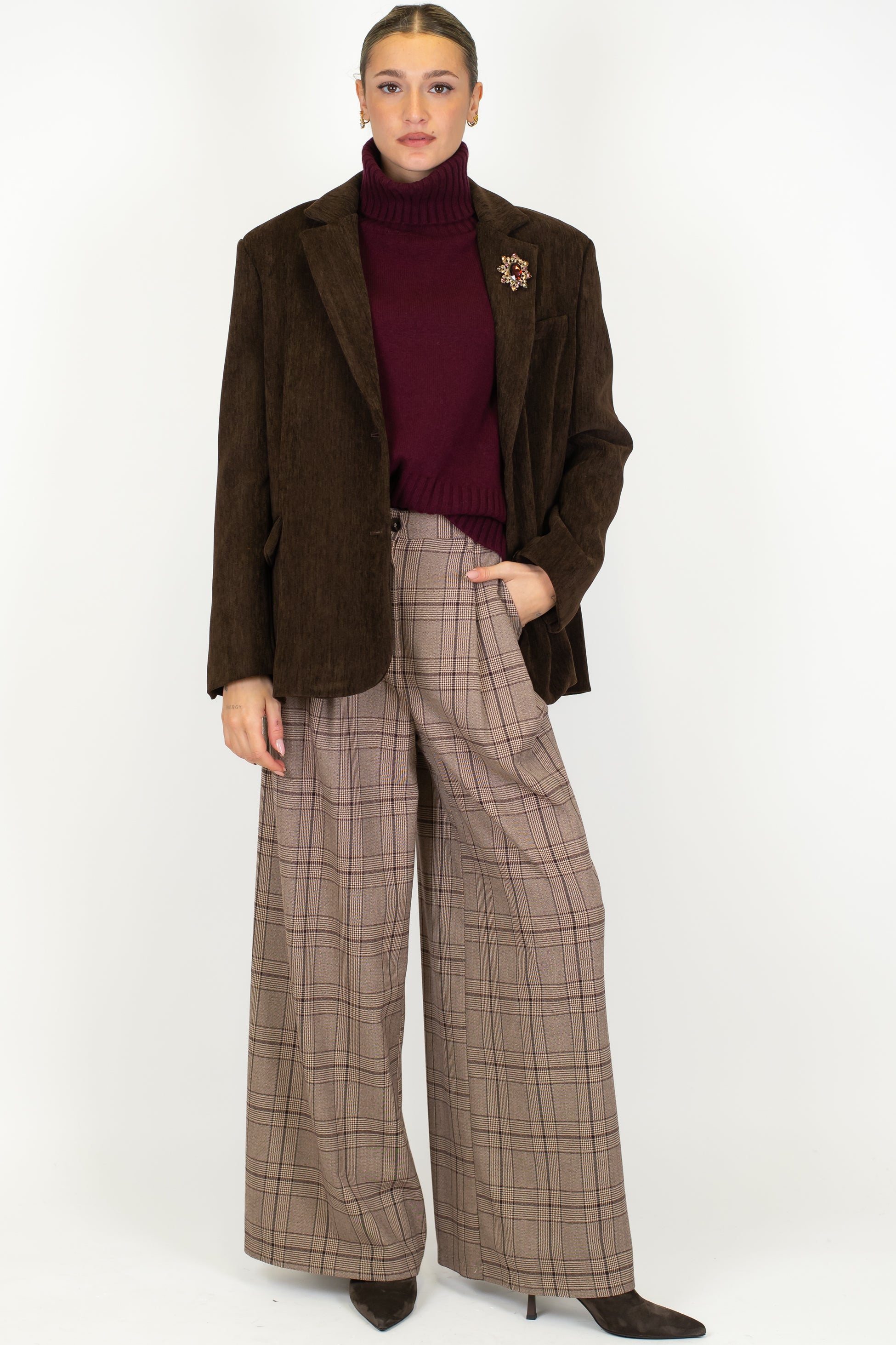 Tensione in - Pantalone palazzo fantasia check