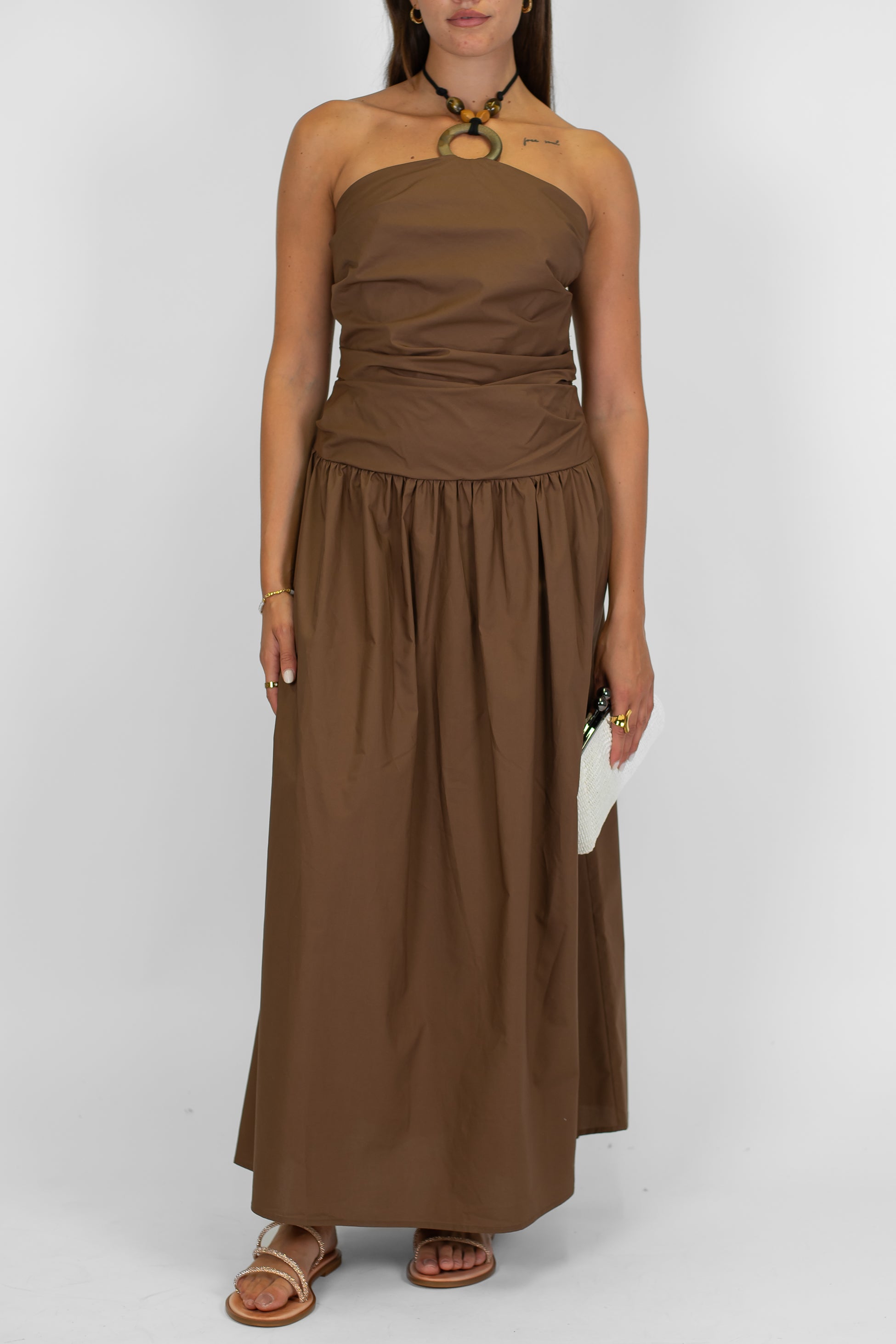 Maryley - Abito lungo a fascia in cotone chiusura al collo