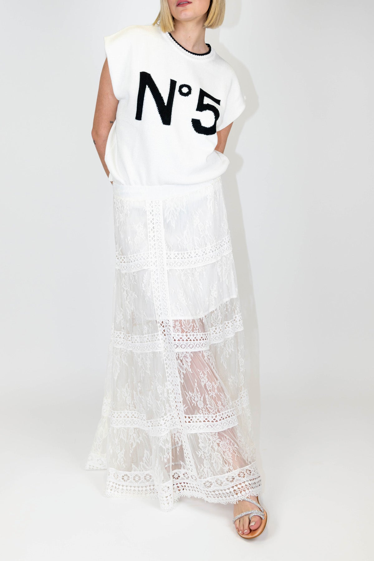 Motel - Gonna in pizzo e dettagli crochet con elastico in vita