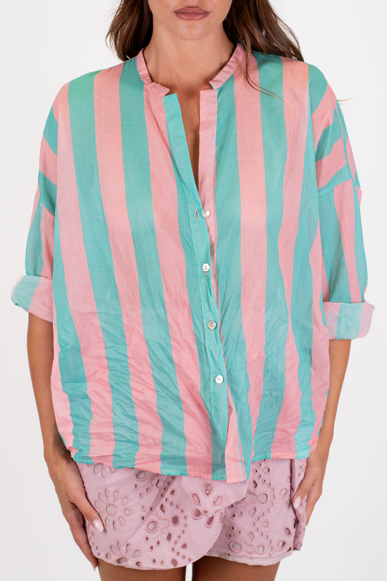 Motel - Camicia in mussola di cotone fantasia righe