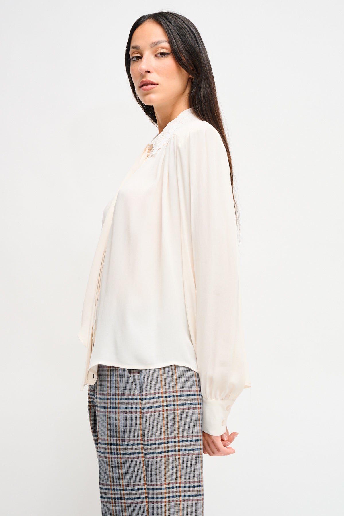 Maryley - Camicia in viscosa con colletto in pizzo e spalline