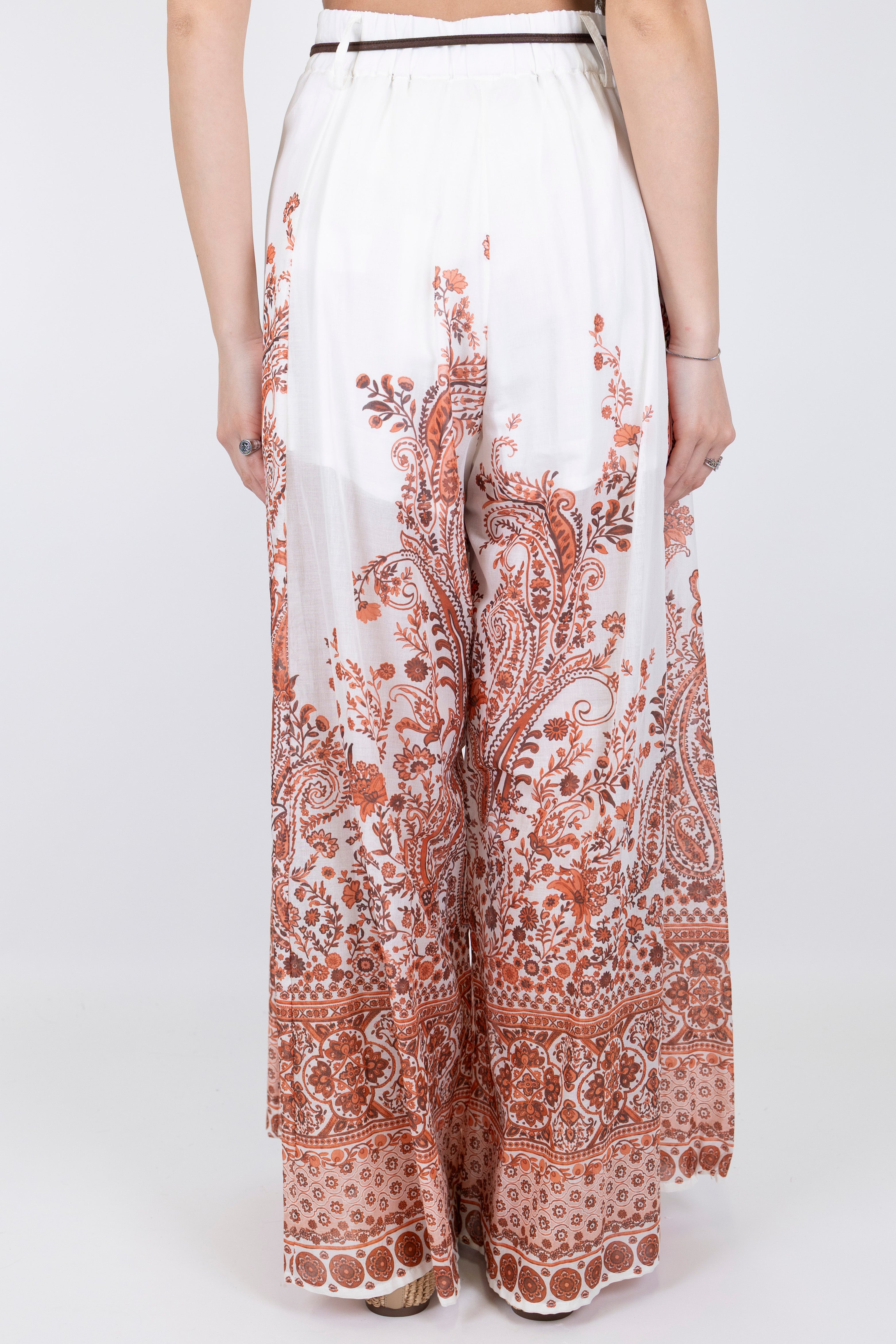 Souvenir - Pantalone palazzo fantasia floreale in mussola di cotone con elastico sul retro