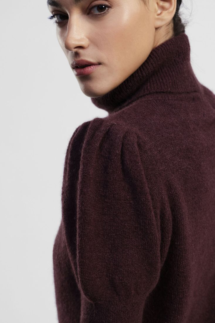 Dixie - Maglione a collo alto maniche corte a palloncino in Baby alpaca