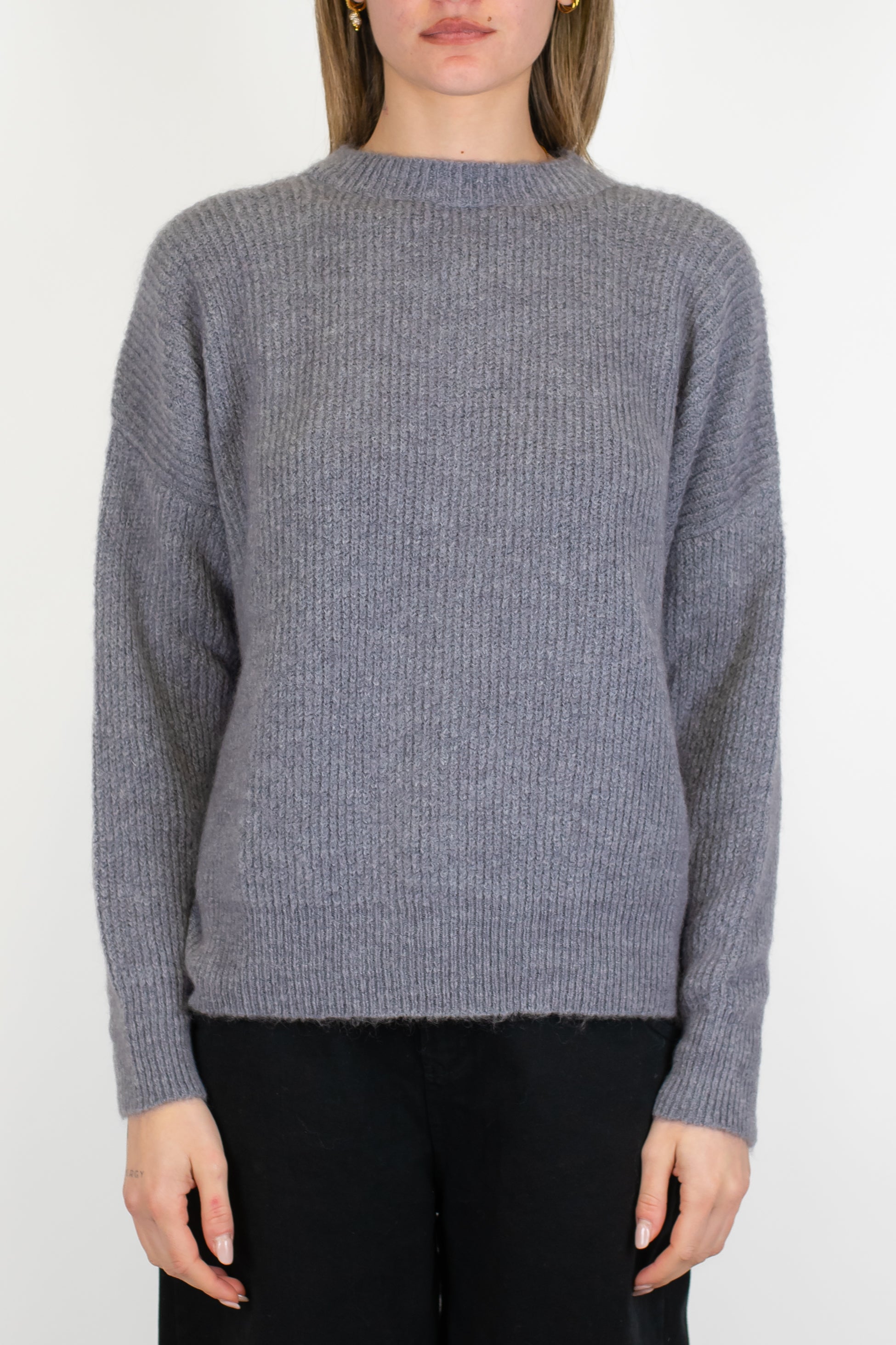 Tensione in - Maglia a scatola in misto lana con costine