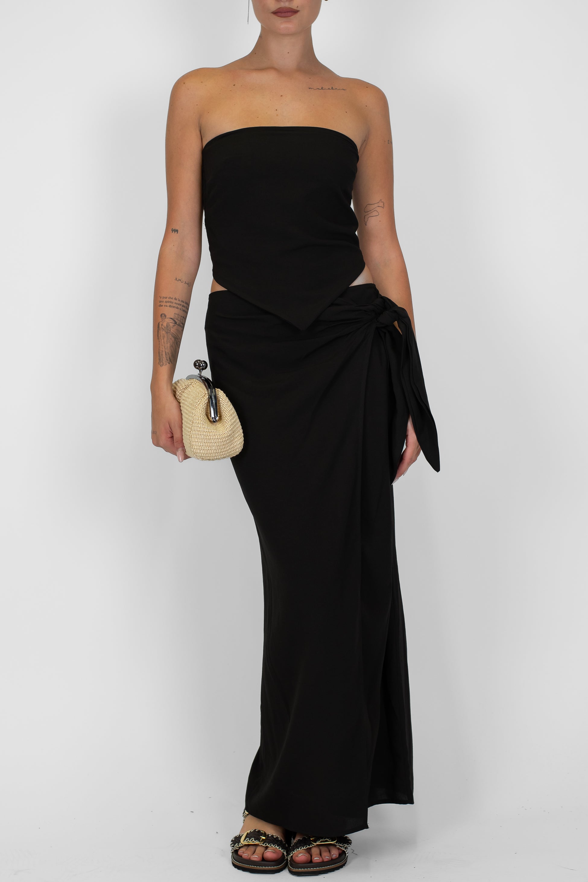 Tensione in - Top foulard in misto lino/viscosa con elastico dietro