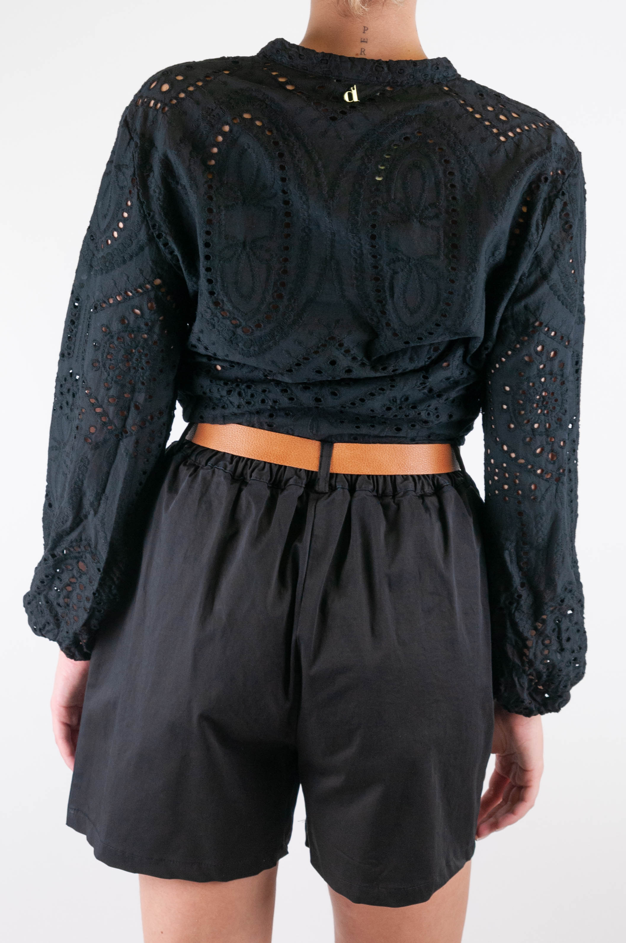 Dixie - Camicia in pizzo sangallo con collo coreano