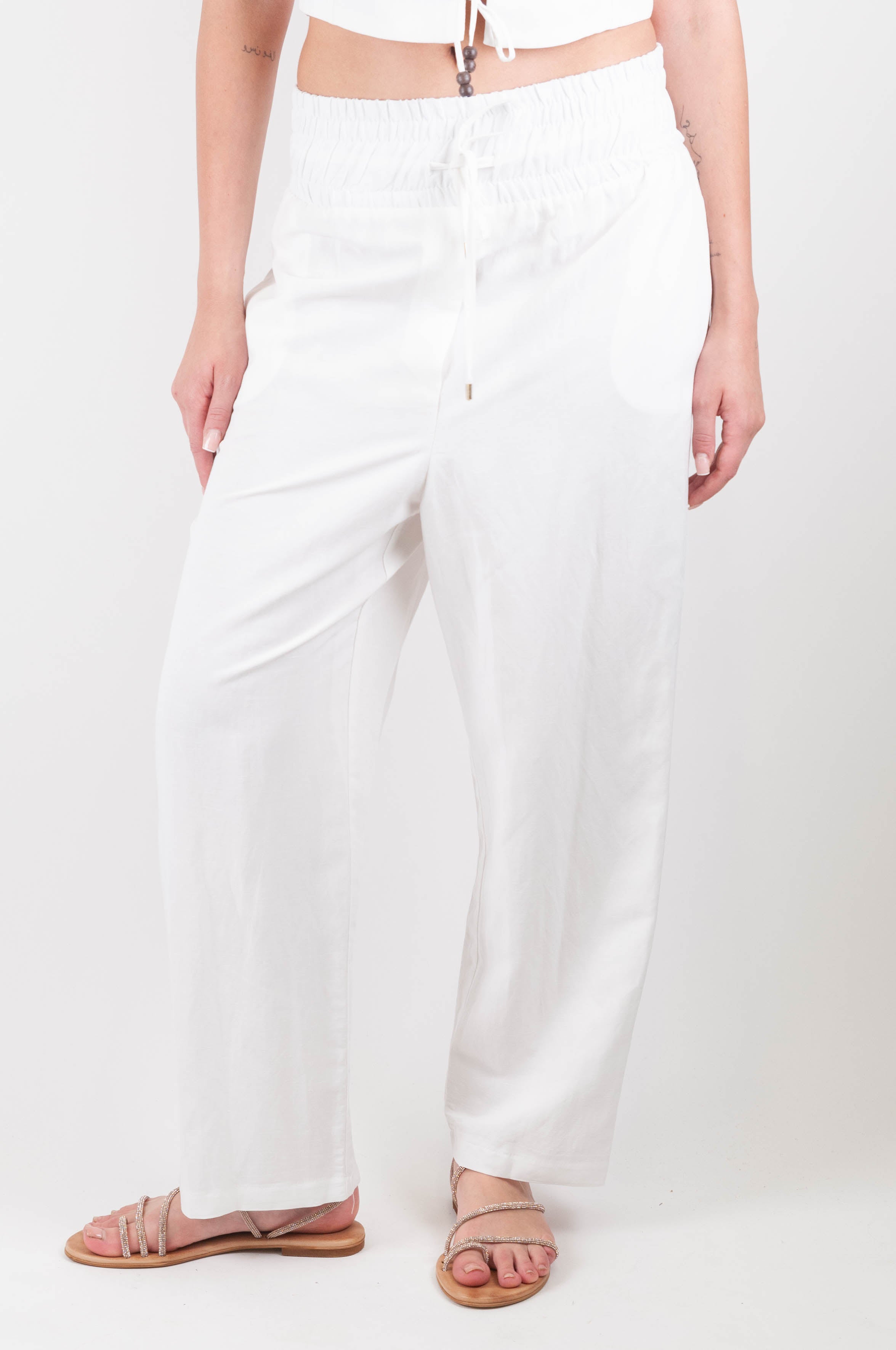 Tensione in - Pantalone regular in misto lino con coulisse