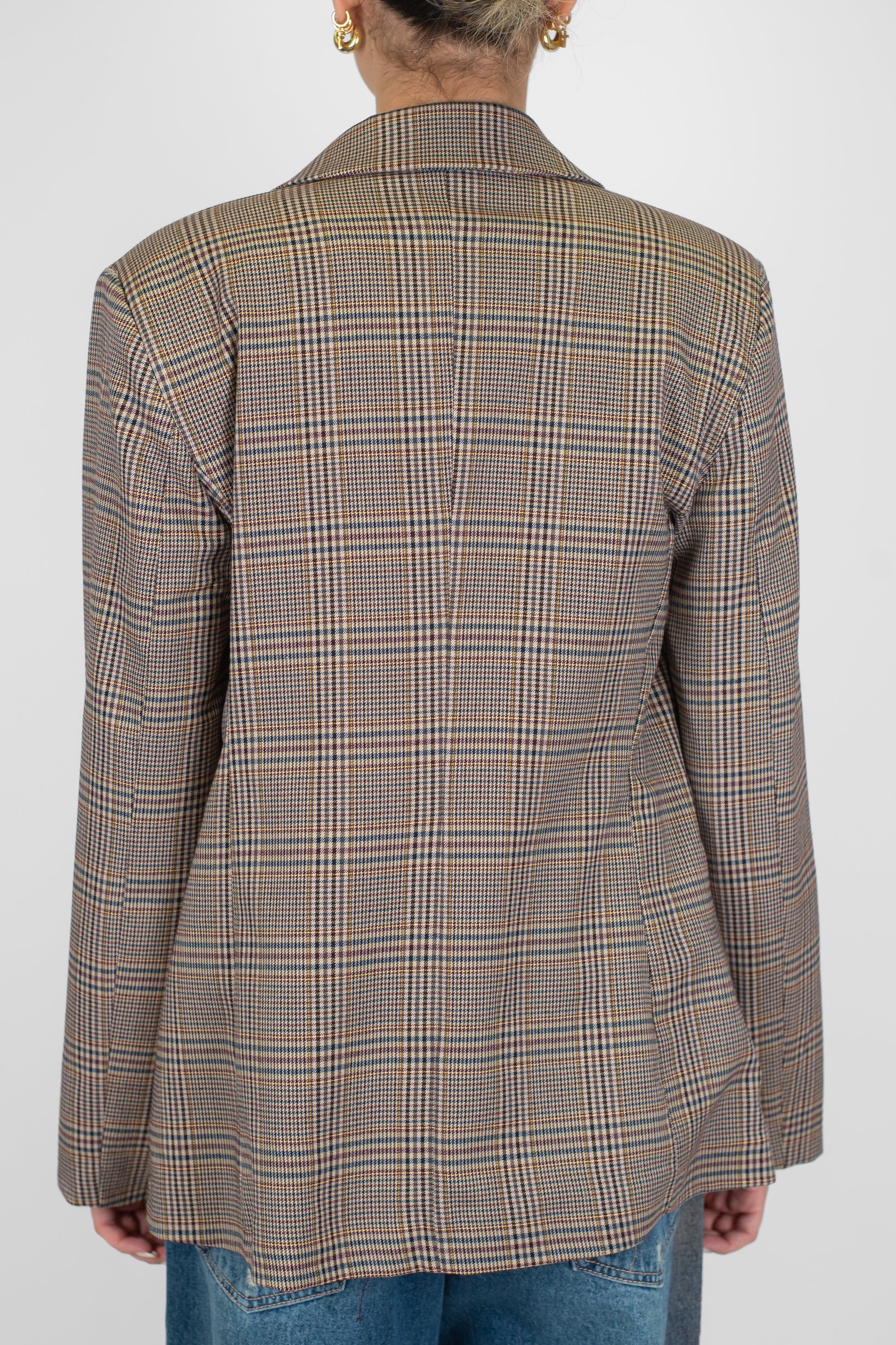 Haveone - Giacca monopetto fantasia quadri pied de poule con spalline