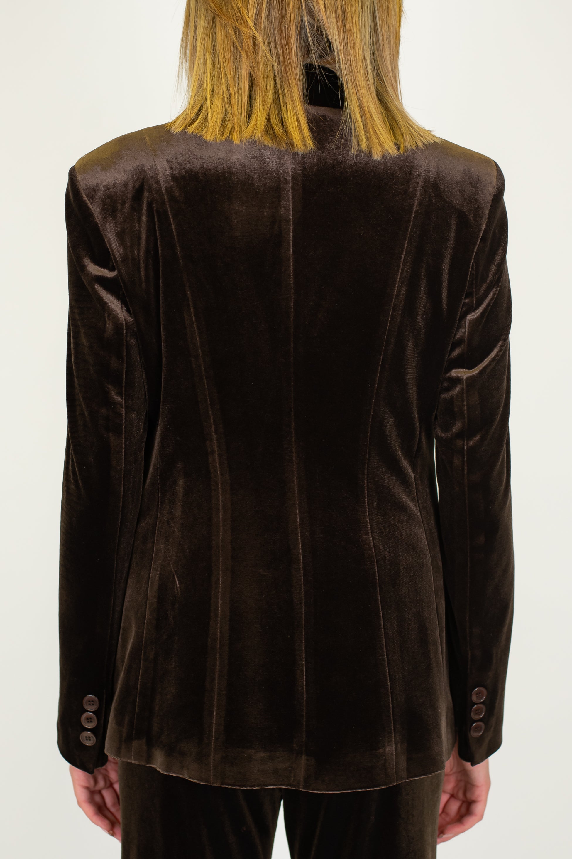 Maryley - Tailleur giacca con collo sciallato e pantalone palazzo in velluto con elastico in vita