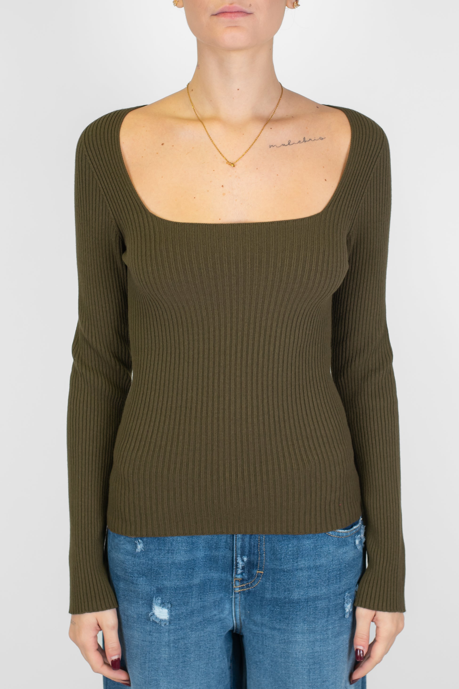 Kontatto - Maglia con scollo quadrato a costine