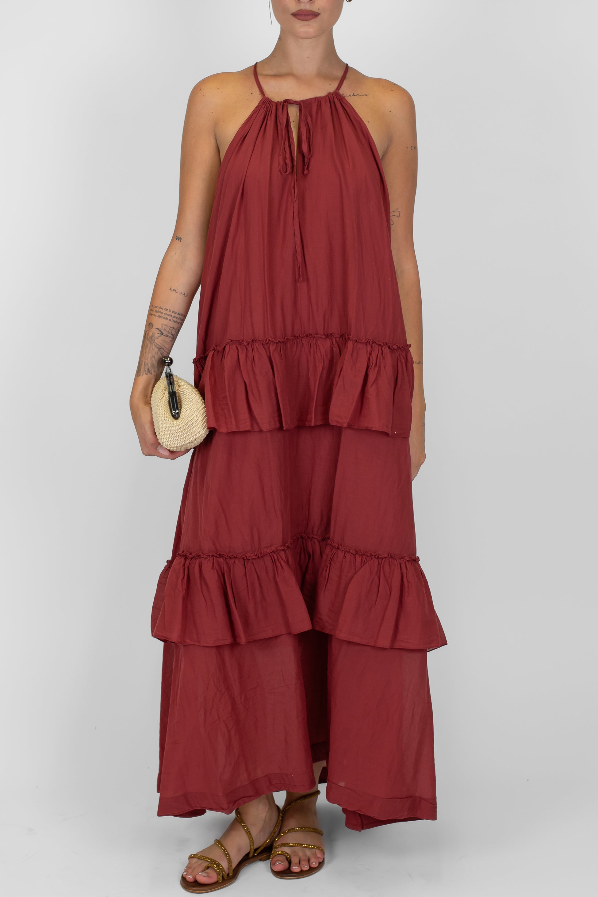 Dixie - Abito lungo in mussola di cotone scollo alla americana