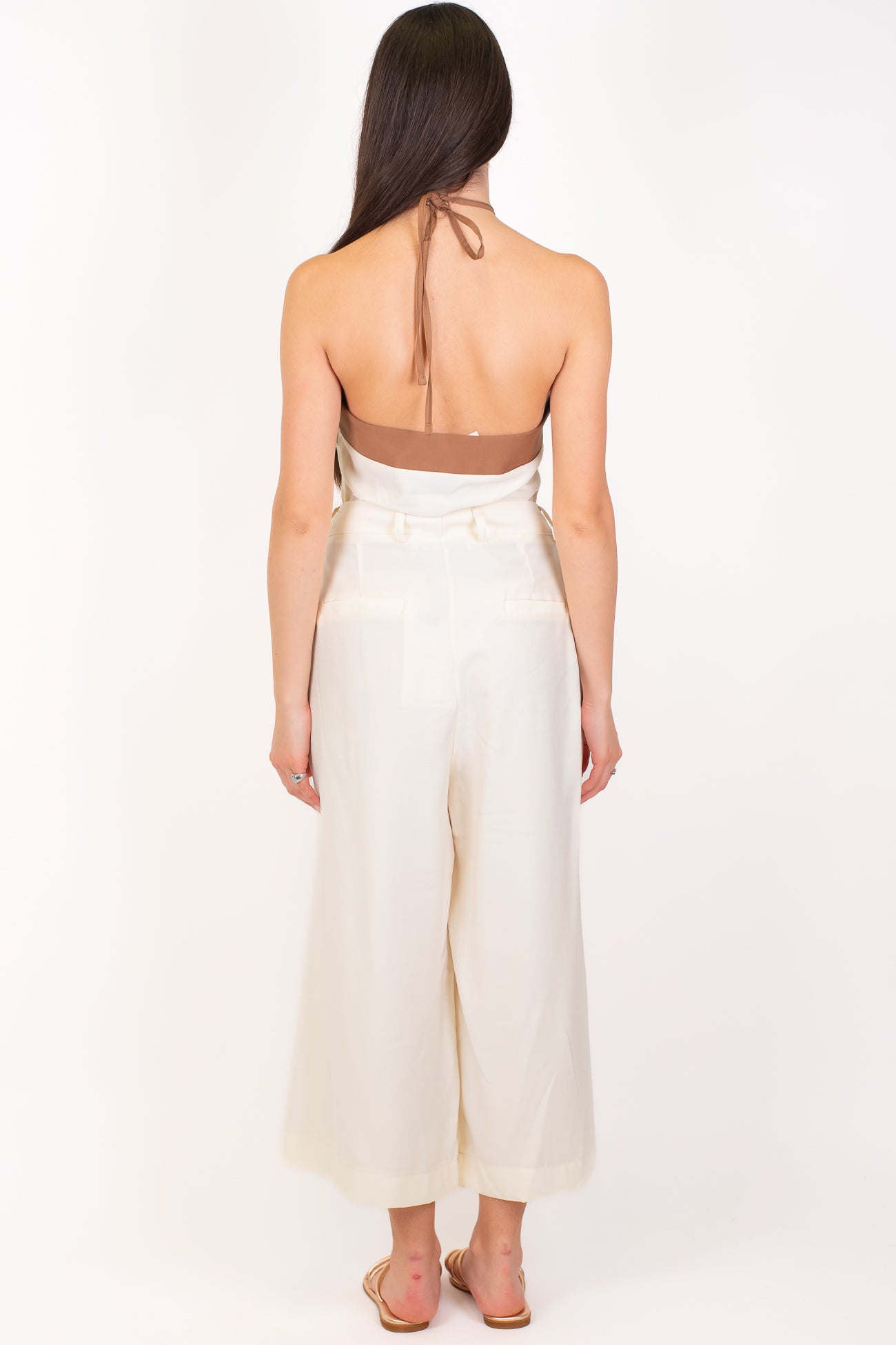 Haveone - Coordinato in viscosa con top scollo americano profilo a contrasto e pantalone crop con pinces