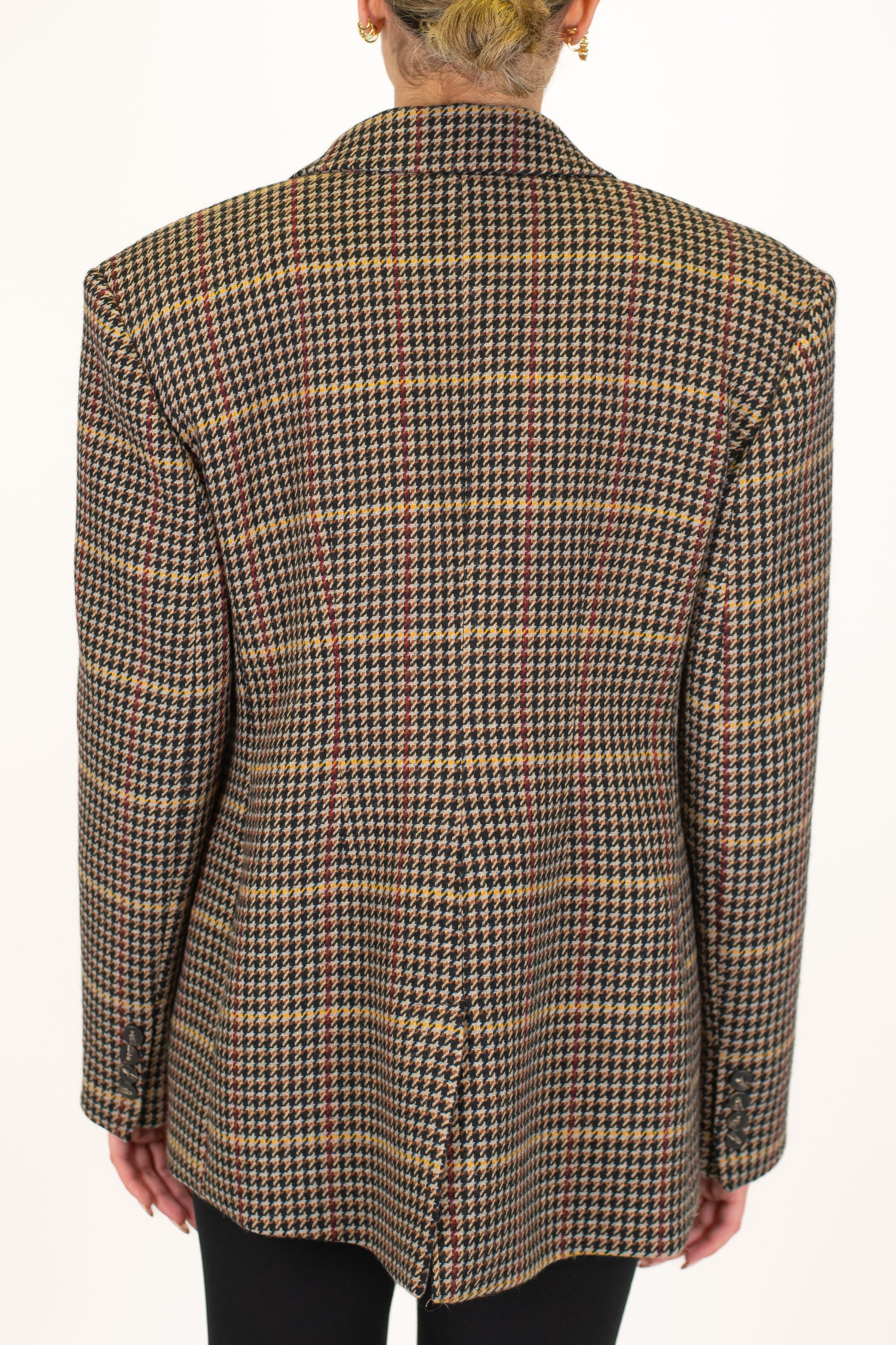 Tensione in - Giacca doppiopetto fantasia quadri/pied de poule in misto lana con spalline